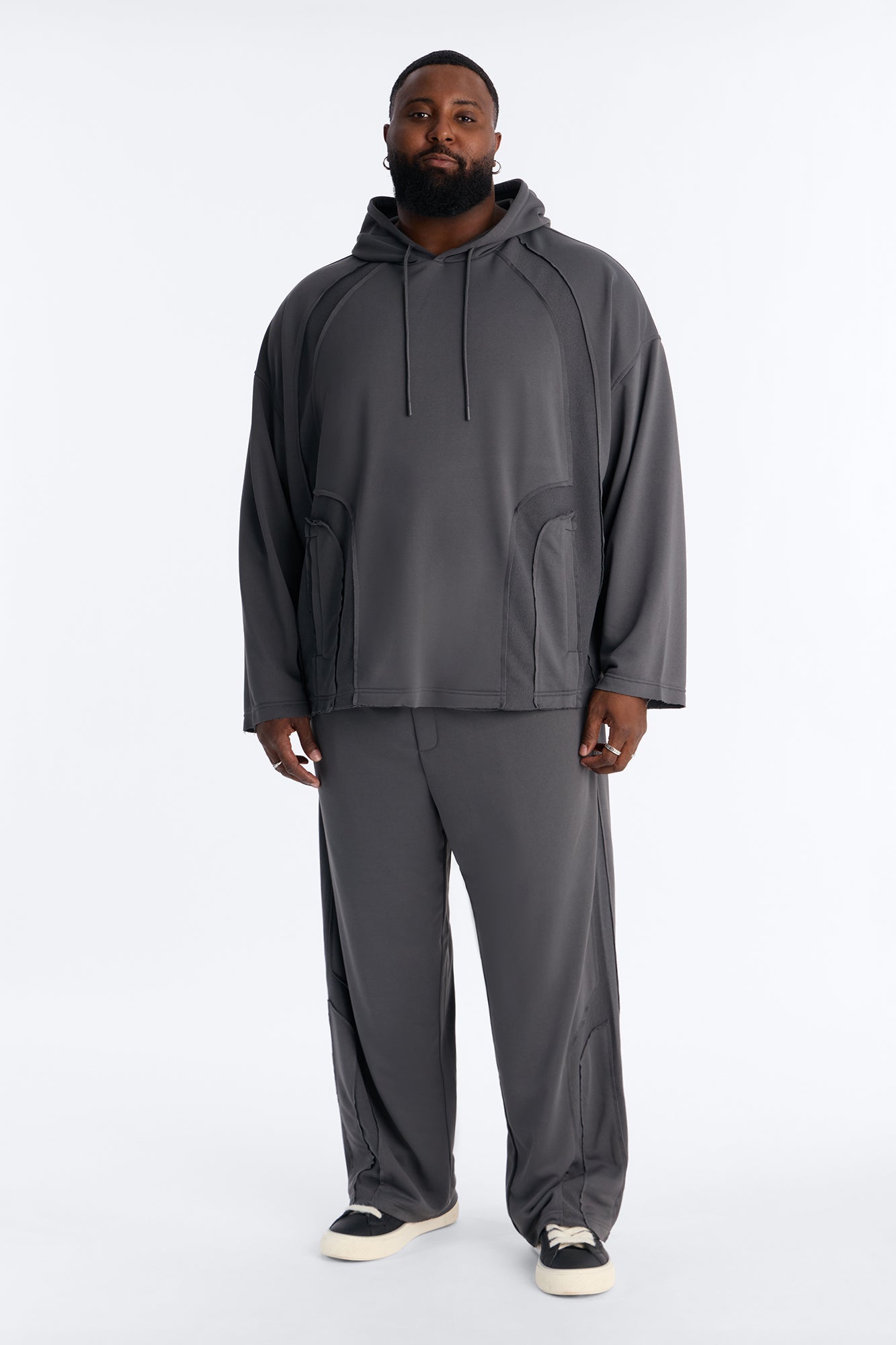 Oversized Inside Out Panels Hoodie - Dark Grey