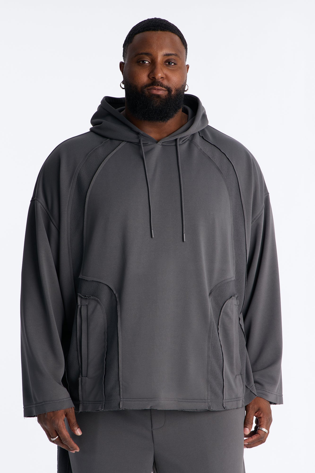 Oversized Inside Out Panels Hoodie - Dark Grey