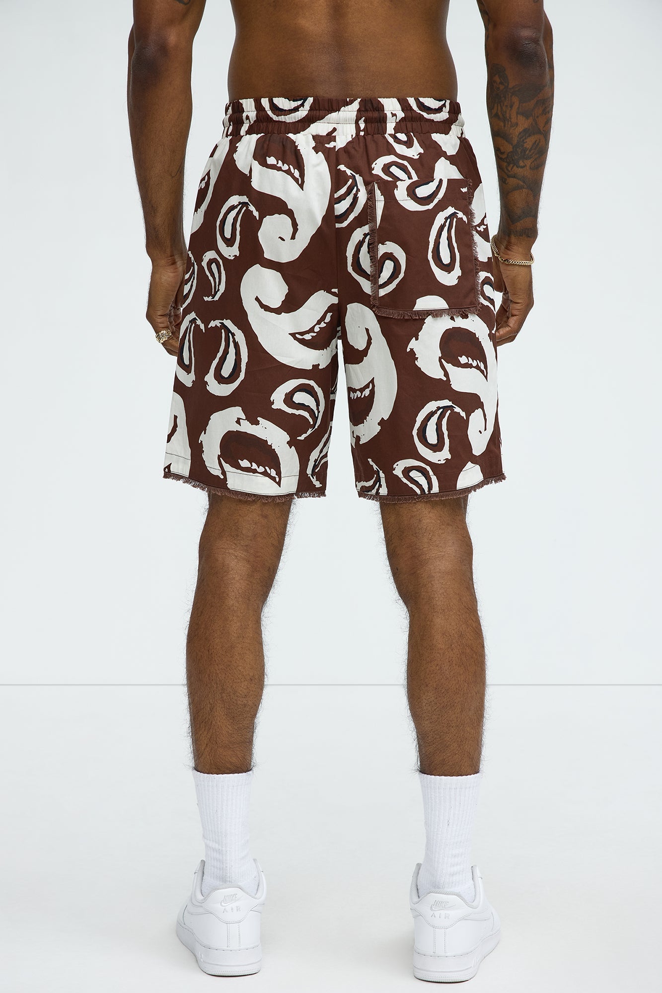 Paisley Print Frayed Shorts - Brown/combo