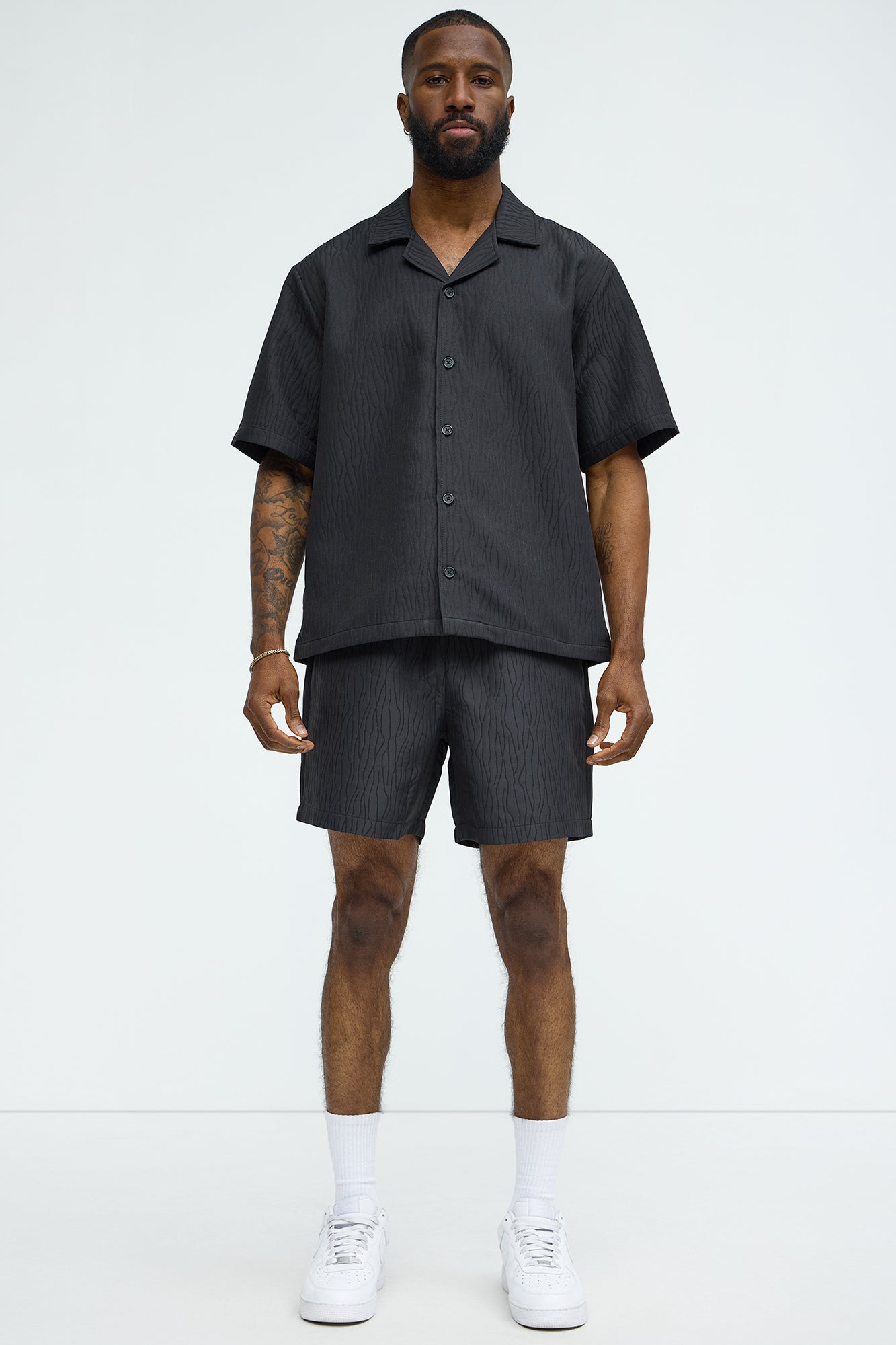 Tonal Tracks Jacquard Shorts - Black