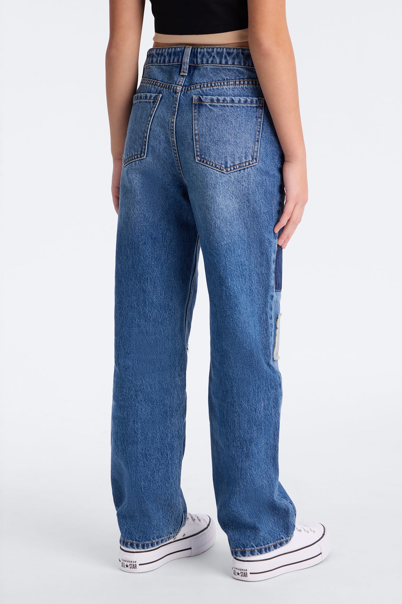 Mini Craft Queen Wide Leg Patchwork Jeans - Dark Wash
