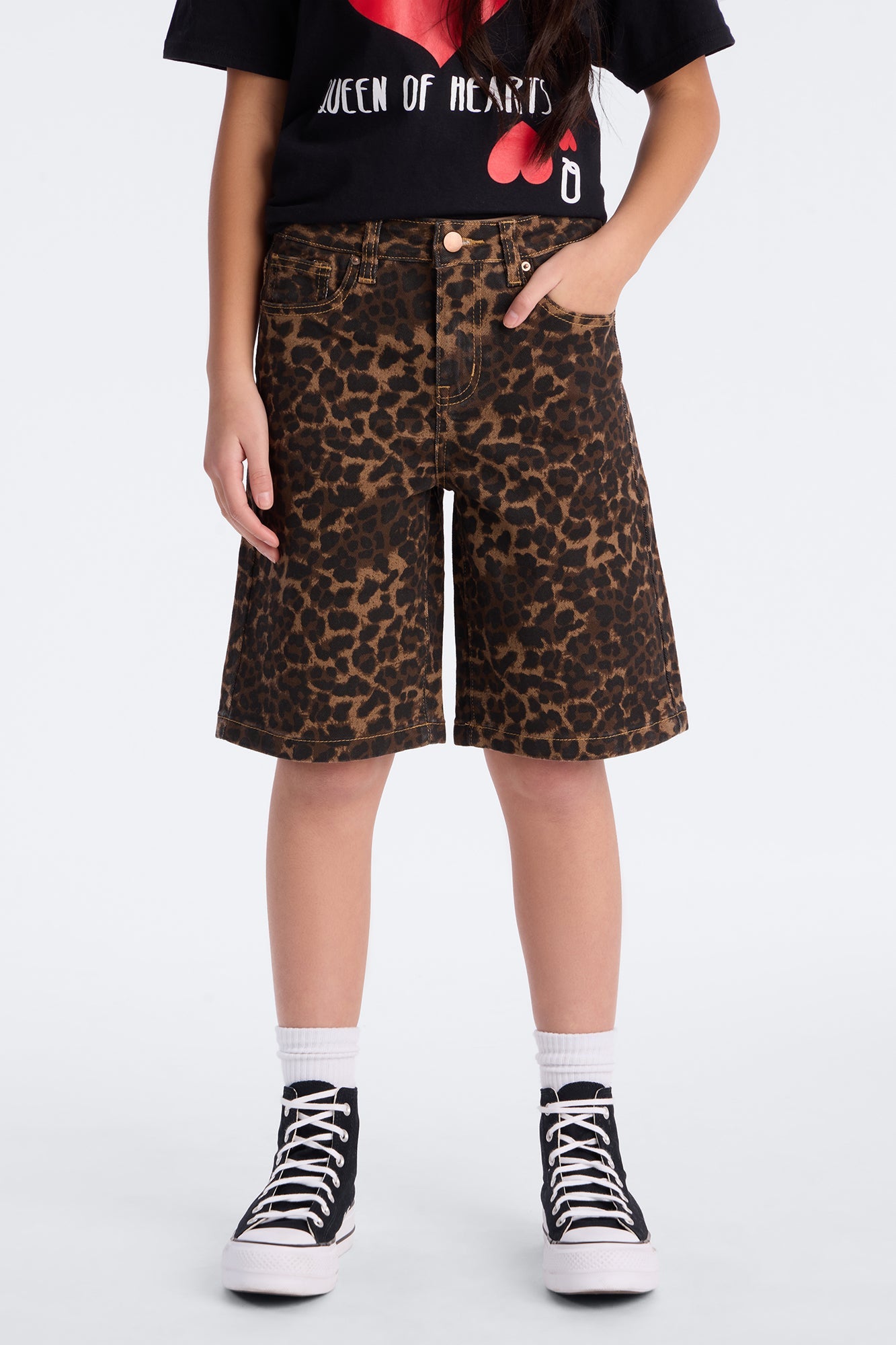 Mini Wild Side Leopard Denim Jorts - Brown/combo