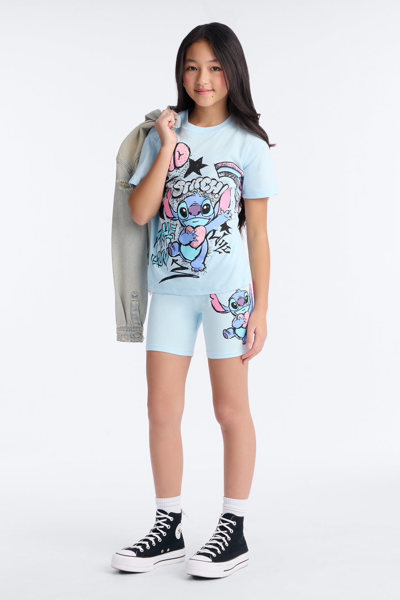 Mini Stitch Graffiti Bike Short Set - Light Blue