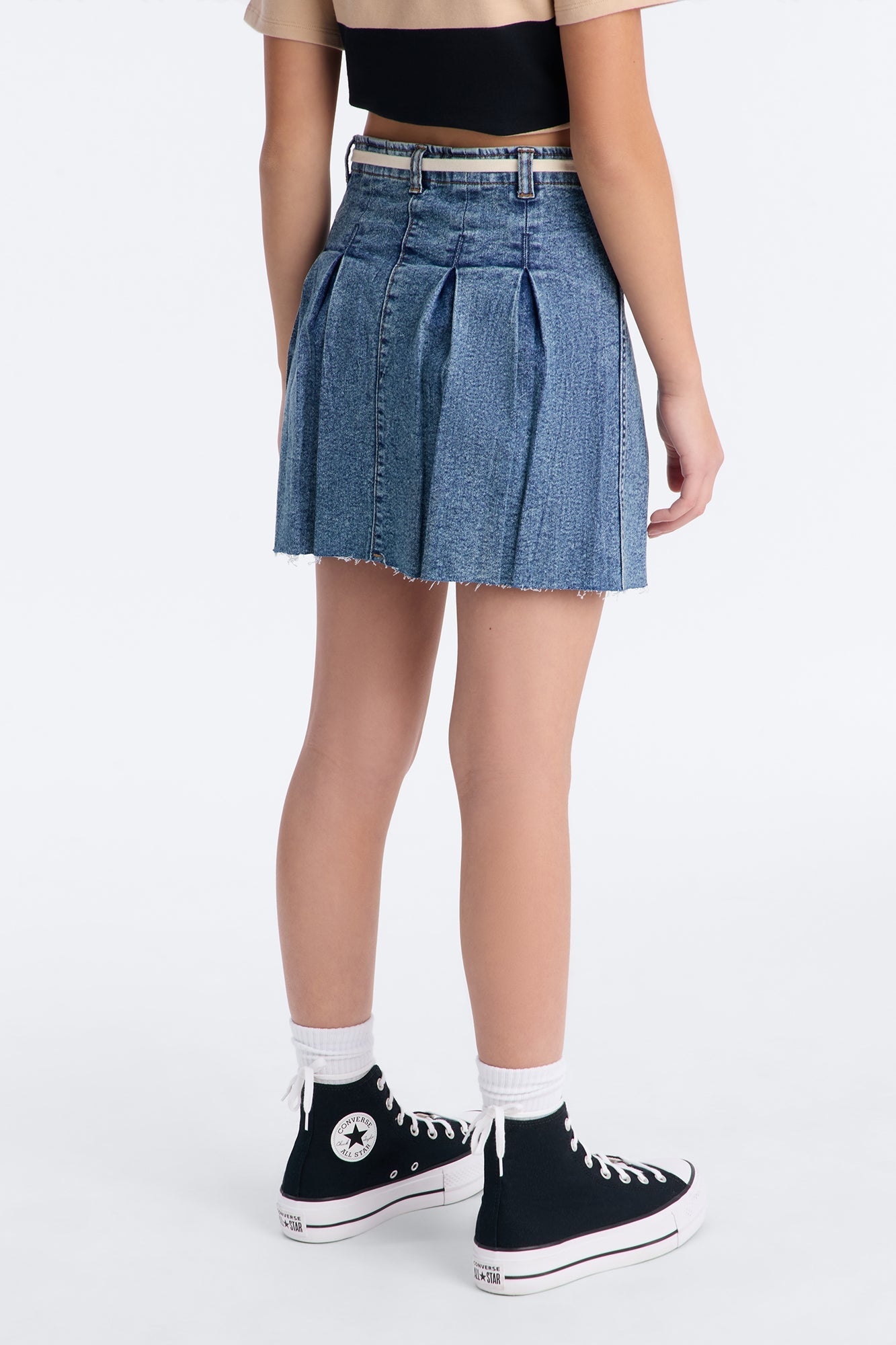Mini Having Fun Pleated Denim Skirt - Medium Wash