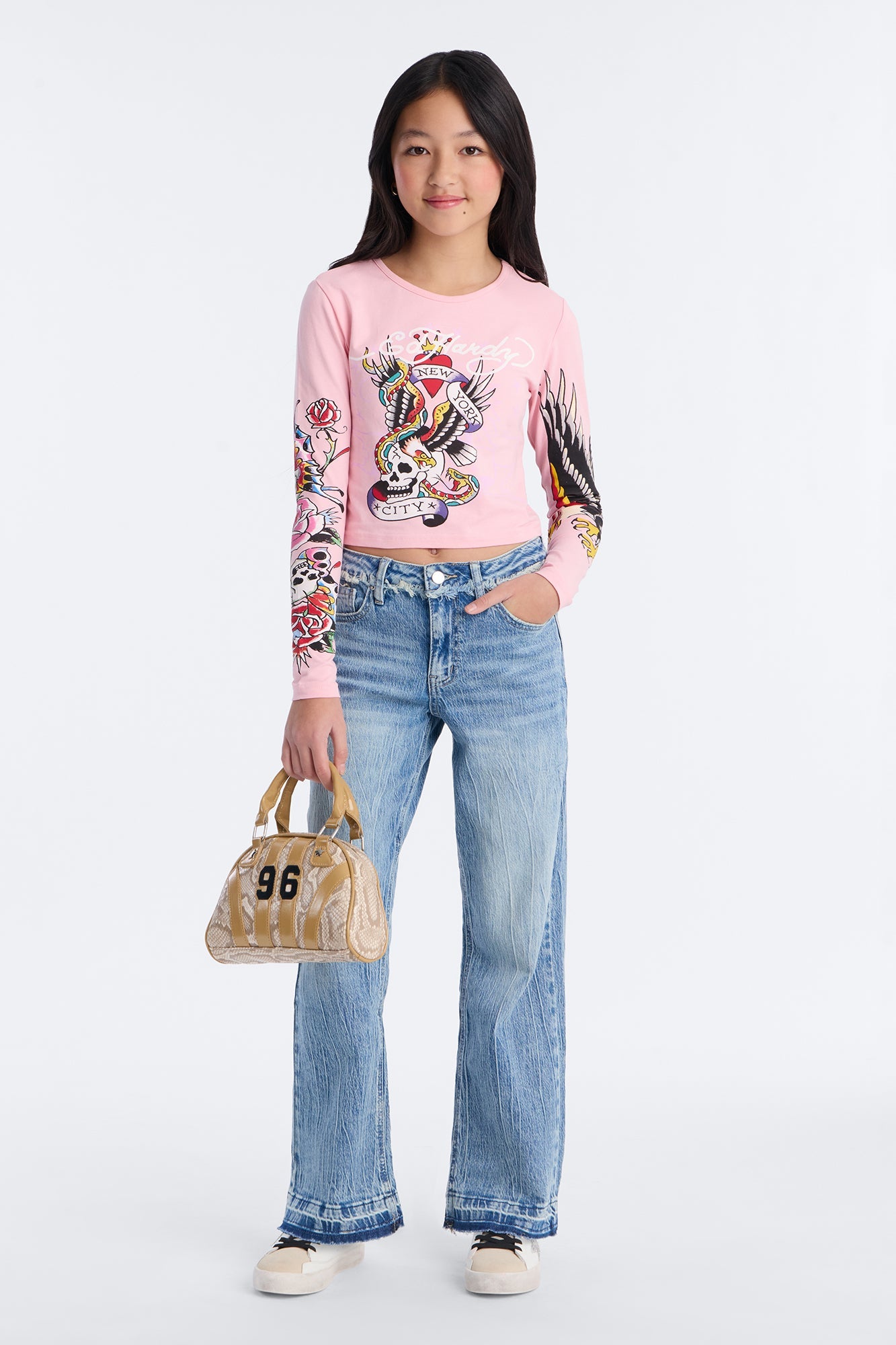 Mini Fly Away Butterfly Wideleg Jeans - Light Wash