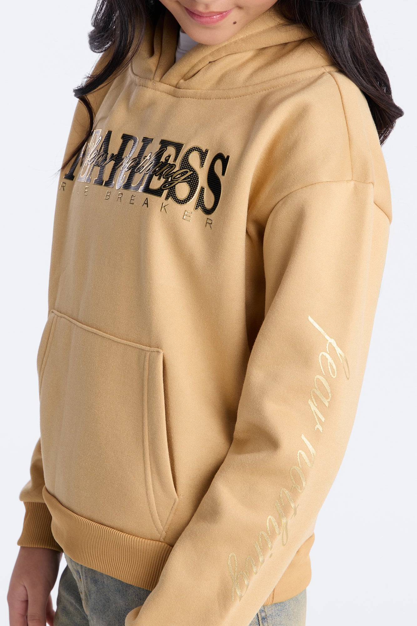 Mini Fearless Girl Fleece Hoodie - Sand
