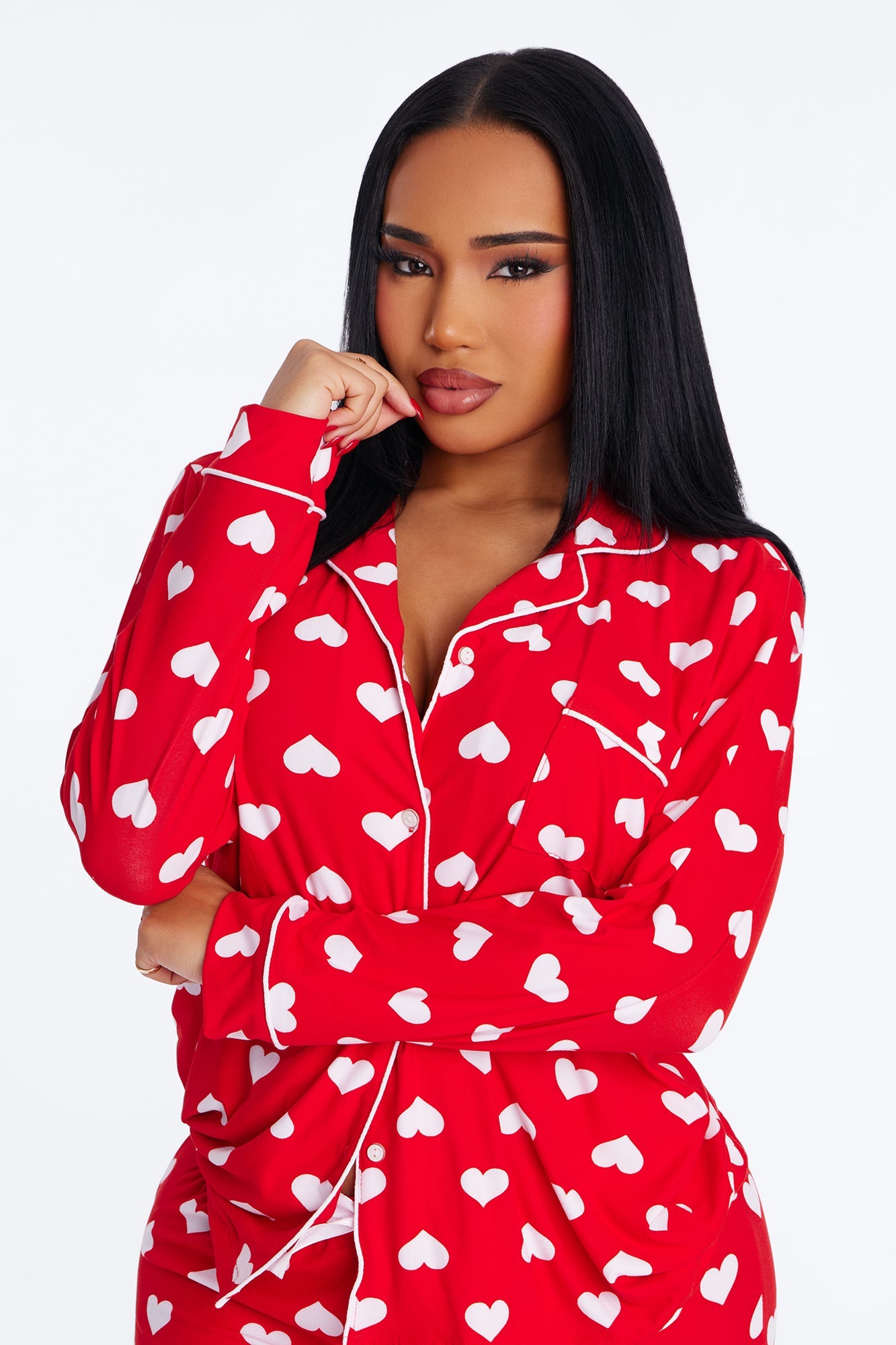 Heart Skips A Beat Long Sleeve PJ Pant Set - Red/White