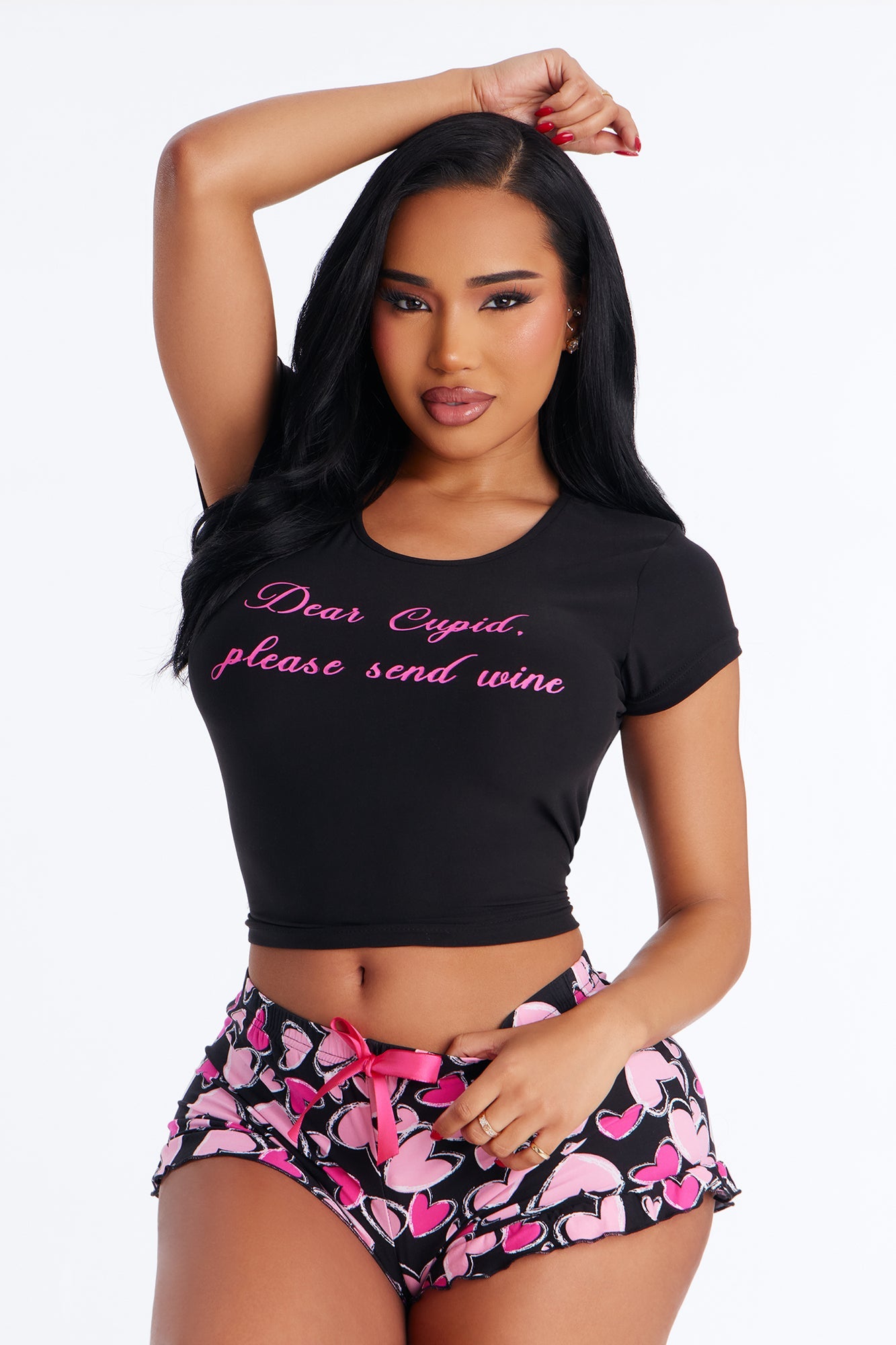 Dear Cupid Short Sleeve PJ Short Set - Black/Pink