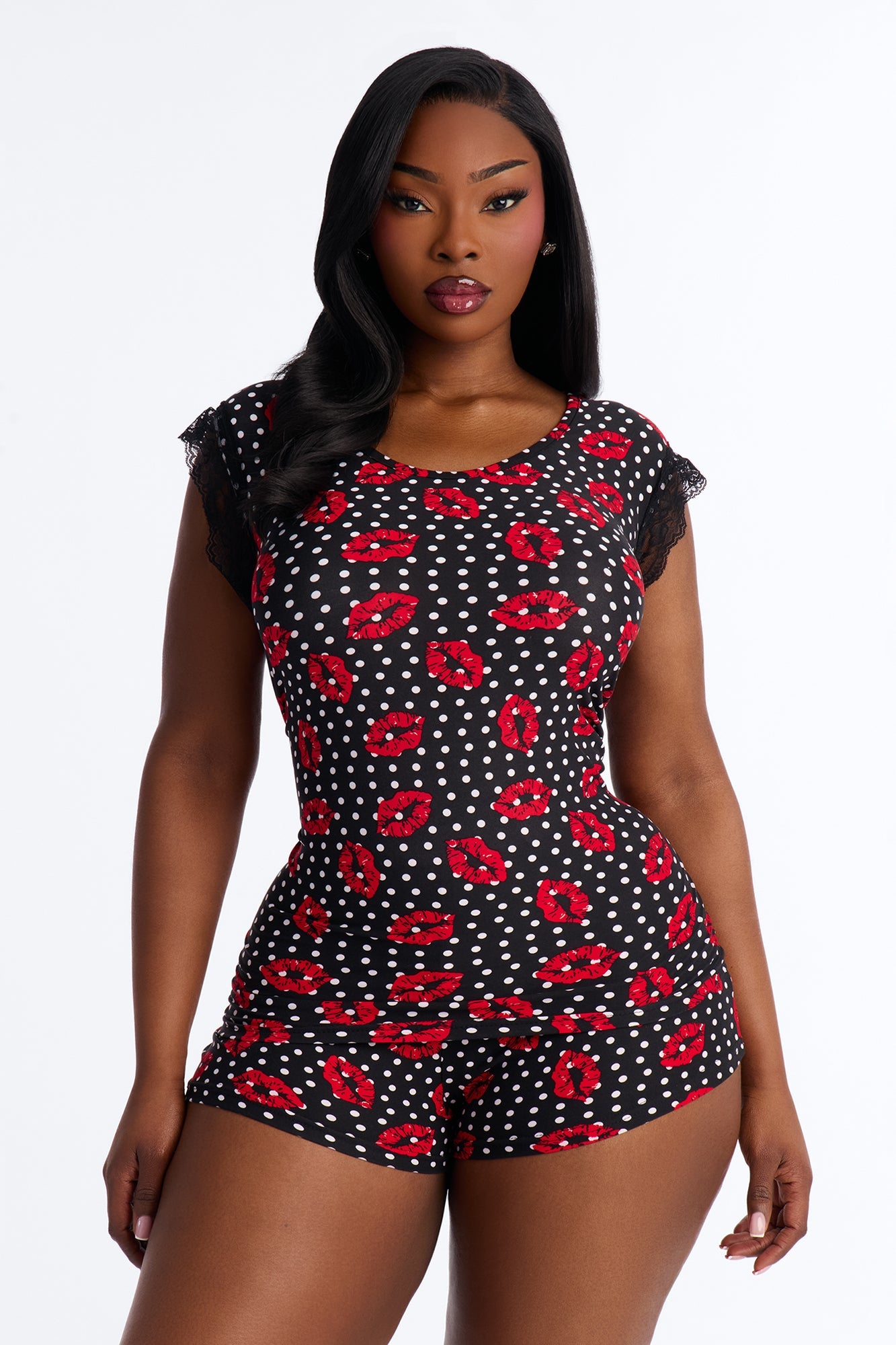 Besame Mucho Short Sleeve PJ Short Set - Black/Red