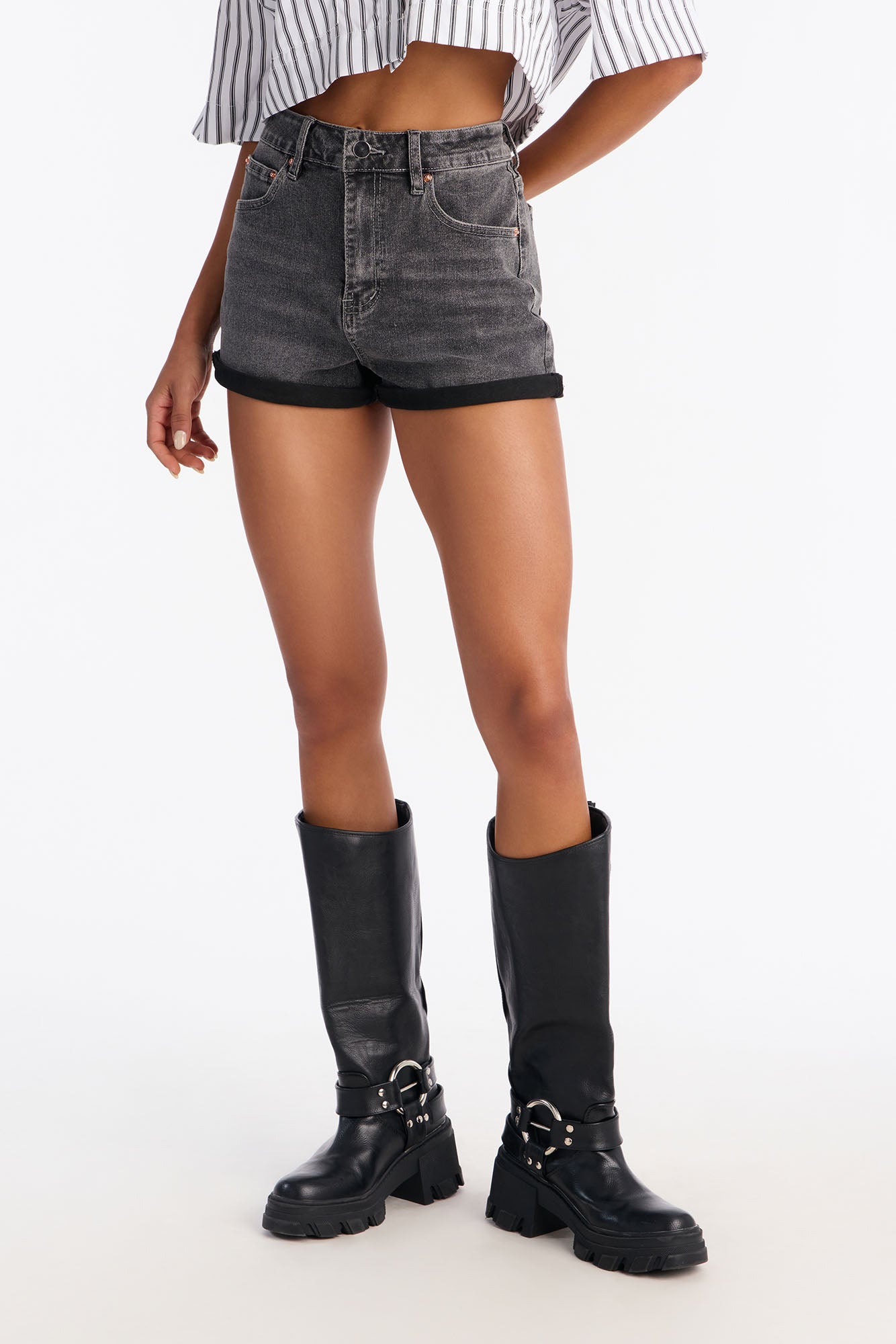 Rockaway Rolled Cuff Stretch Denim Shorts - Grey