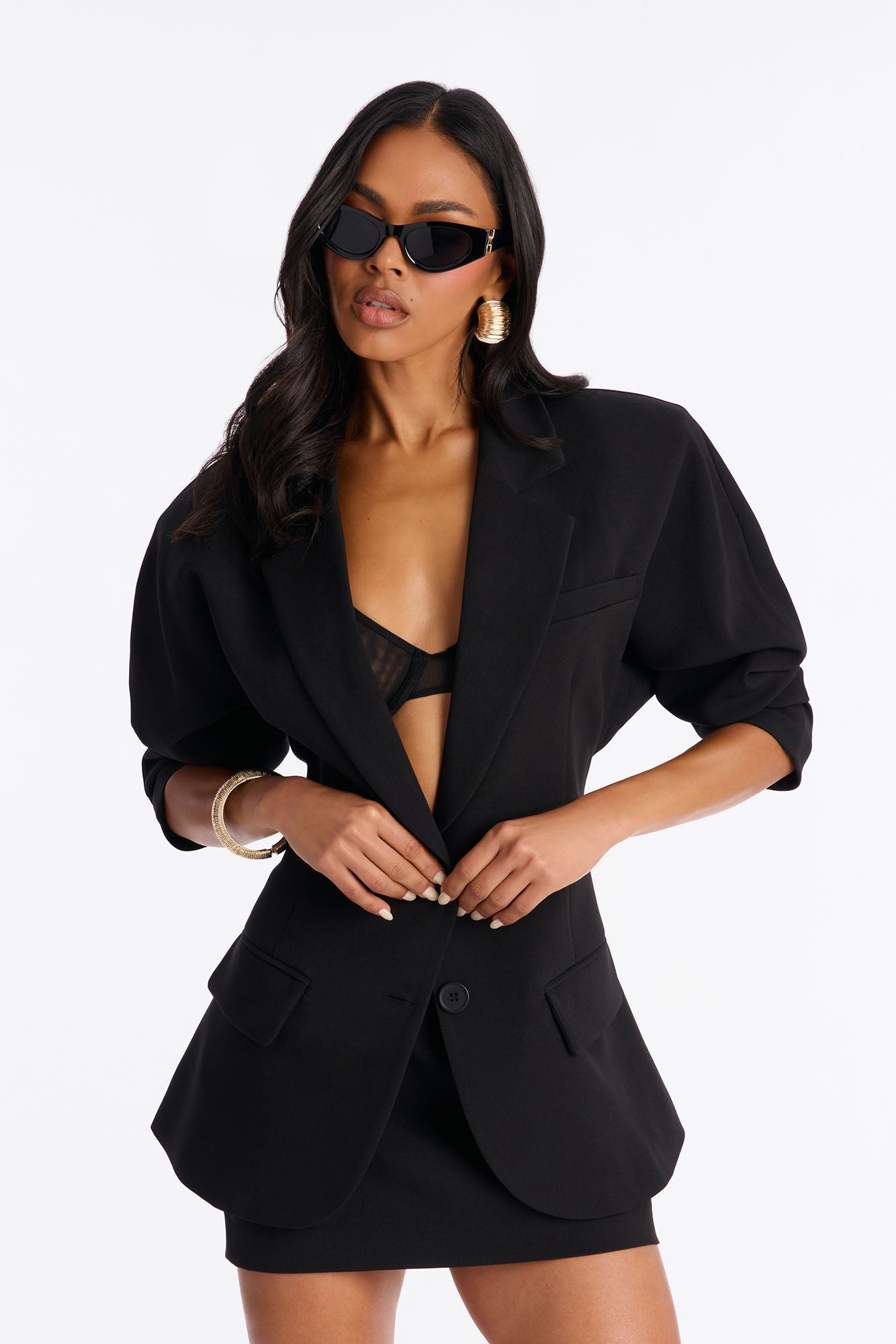Power Play Crepe Dolman Sleeve Blazer - Black