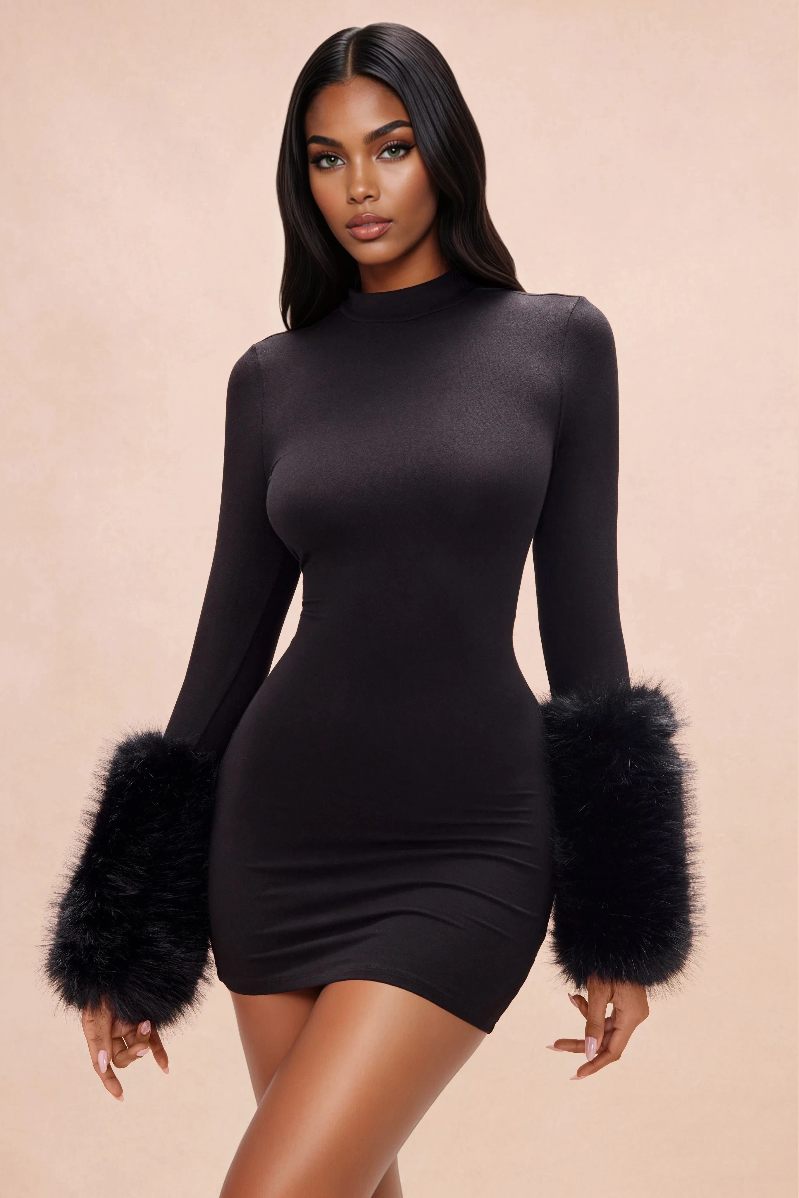 Moscow Fur Mini Dress - Black