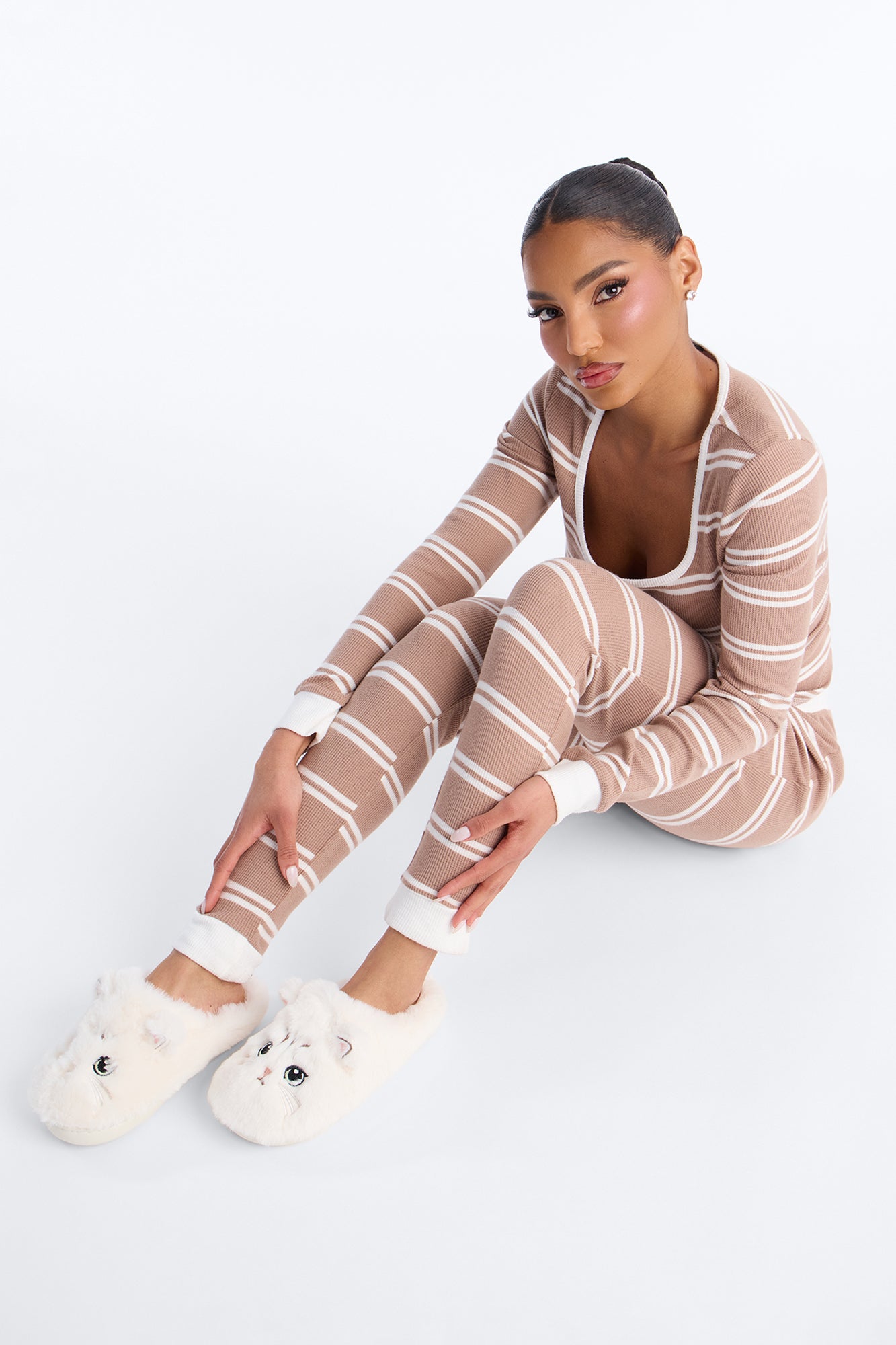 Loki Faux Fur Cat Slippers - Ivory