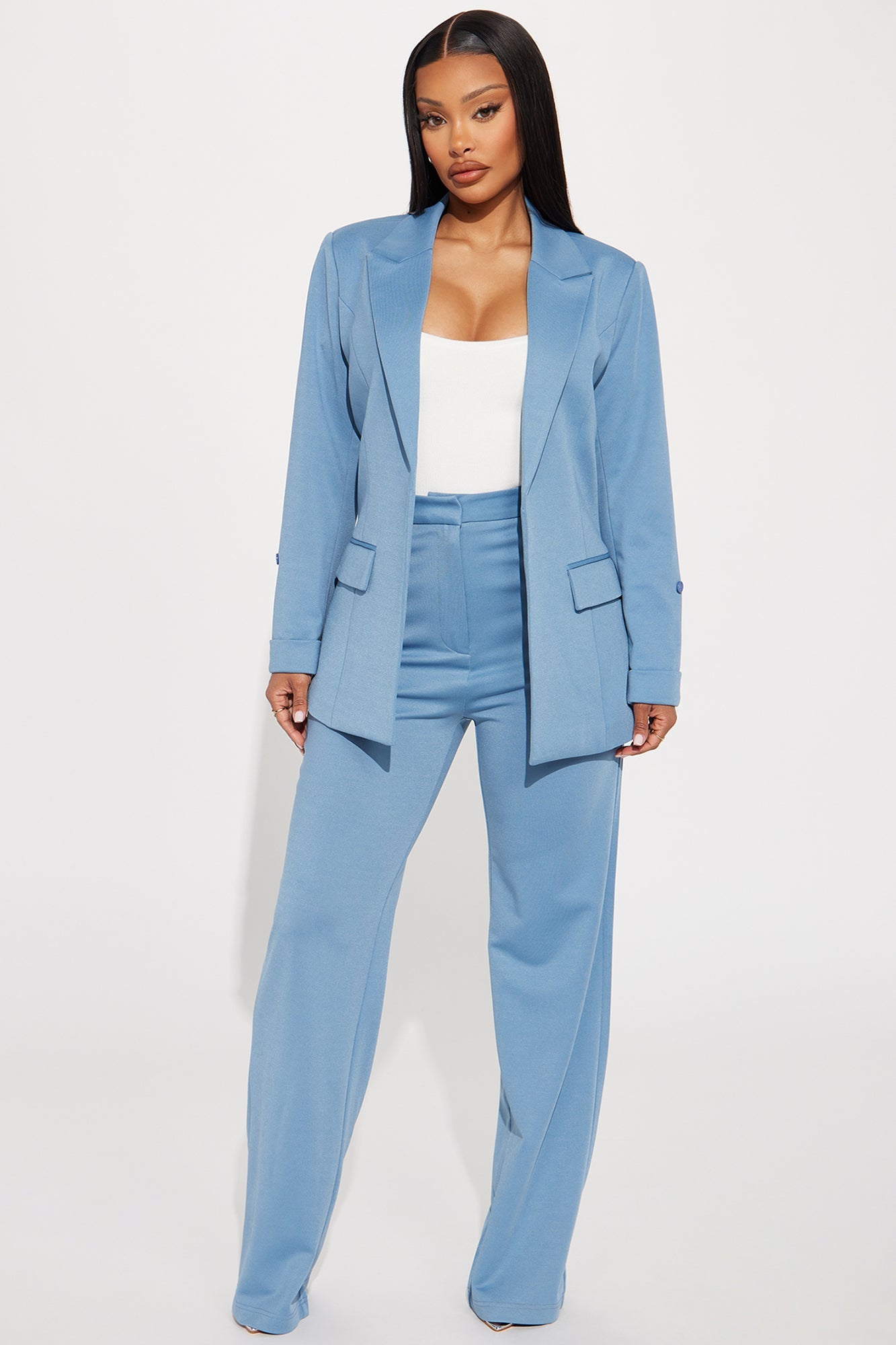 Dayna Blazer Pant Set - Slate Blue