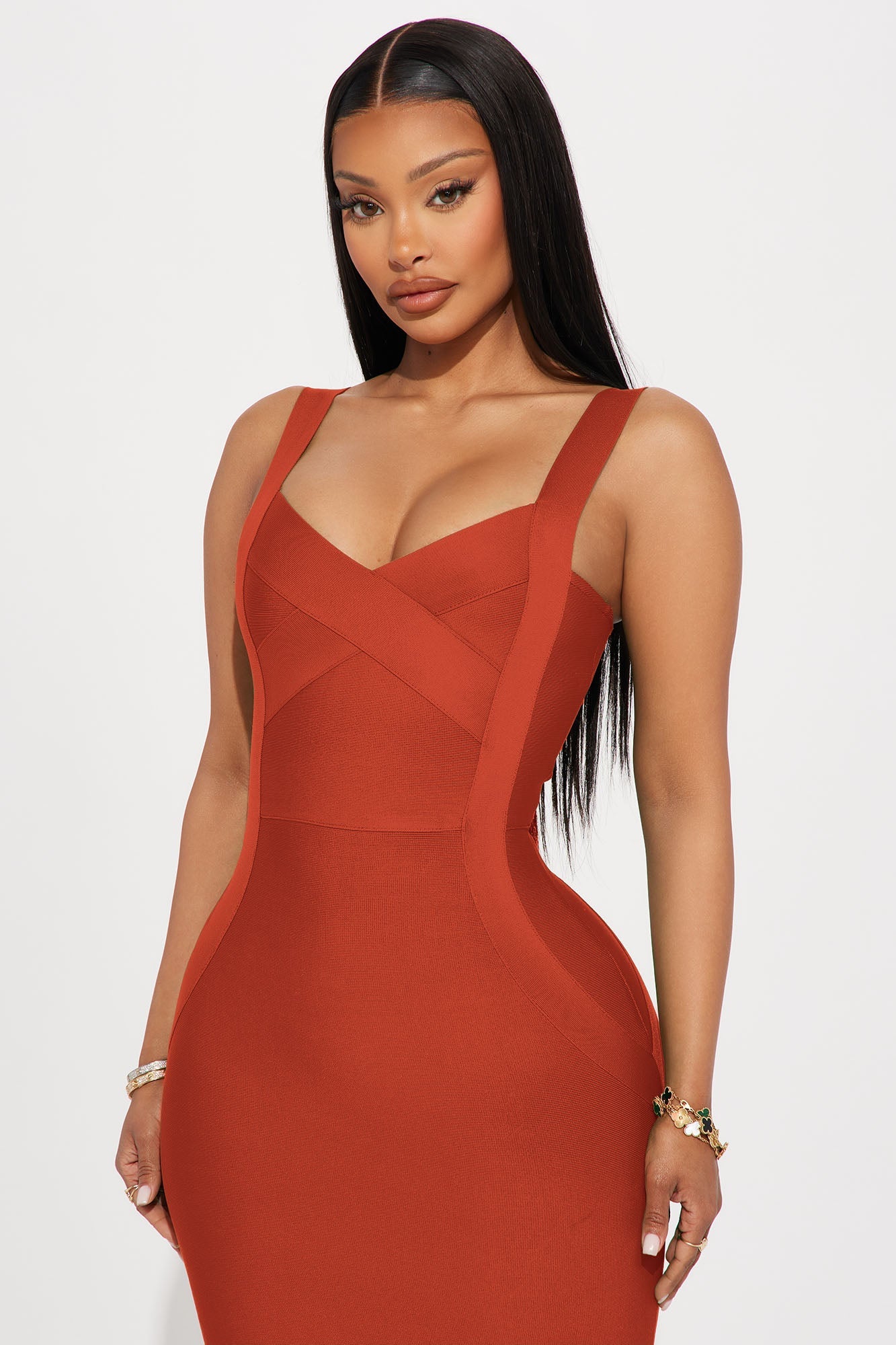 Elise Bandage Midi Dress - Rust