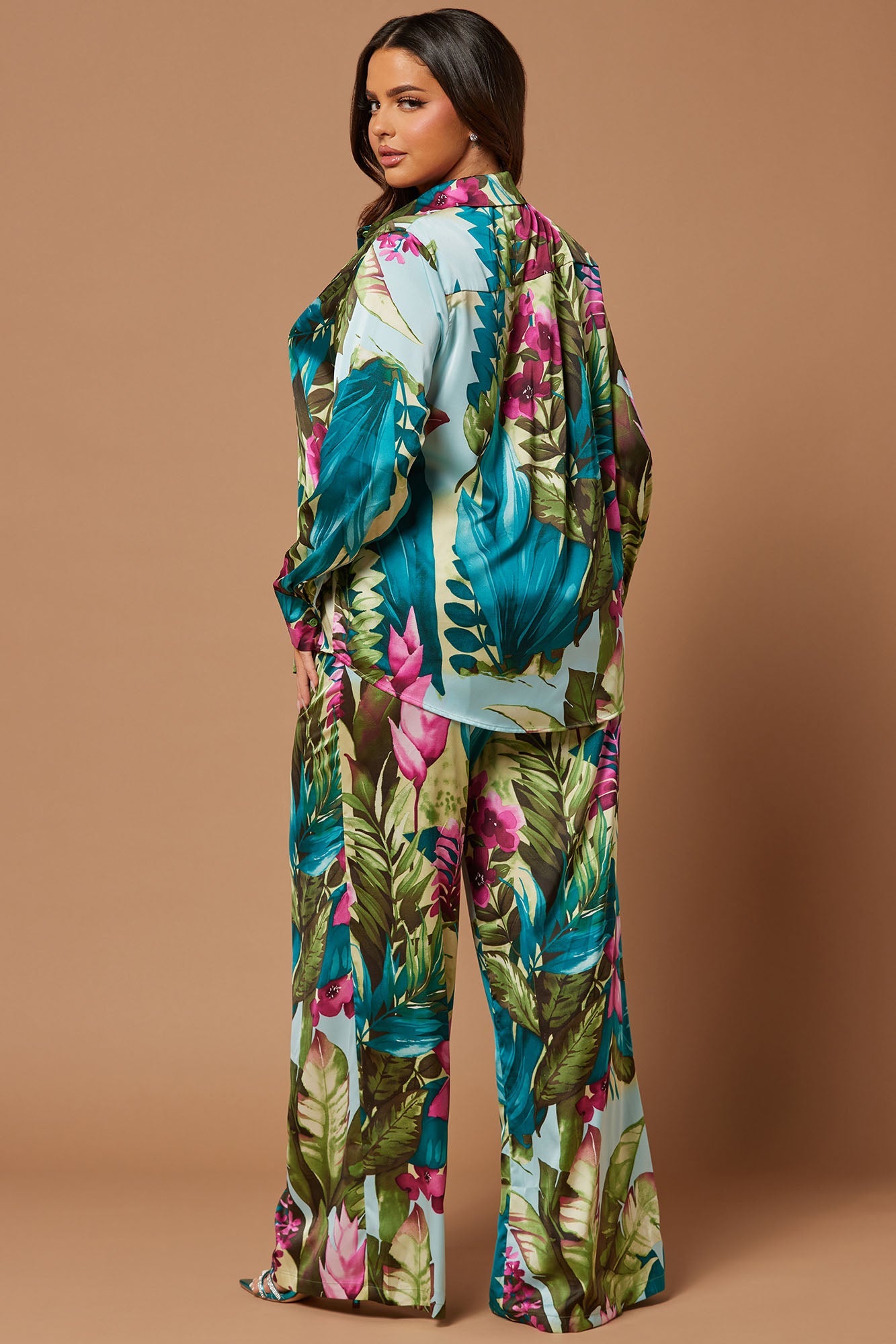 Kyoto Satin Pant Set - Green/combo