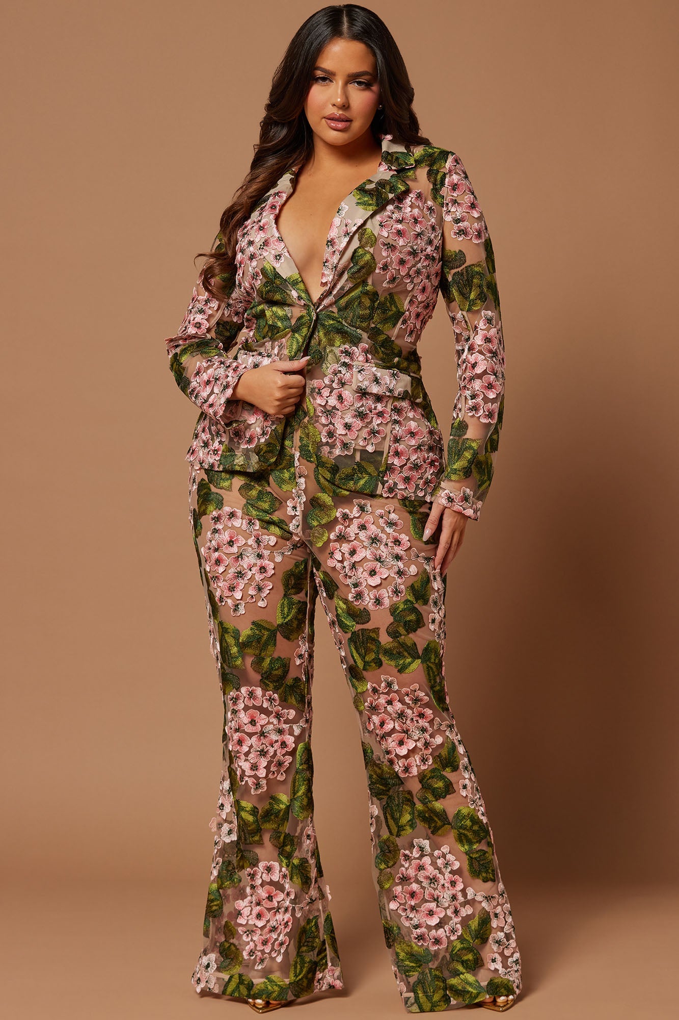 Elodie Floral Embroidered Blazer - Pink/combo