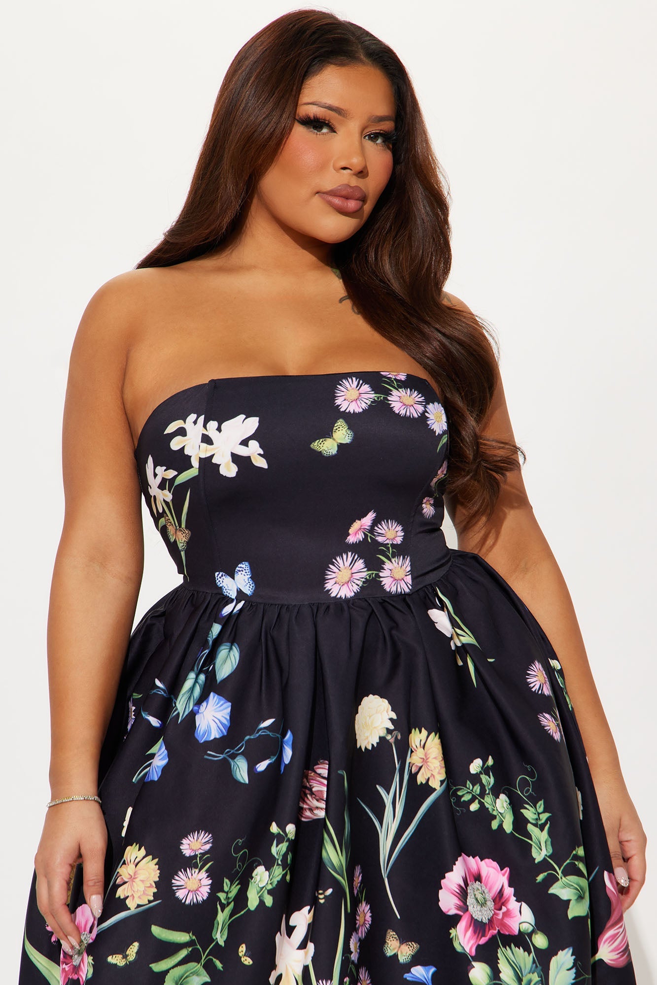 See Me Blossom Floral Midi Dress - Black/combo