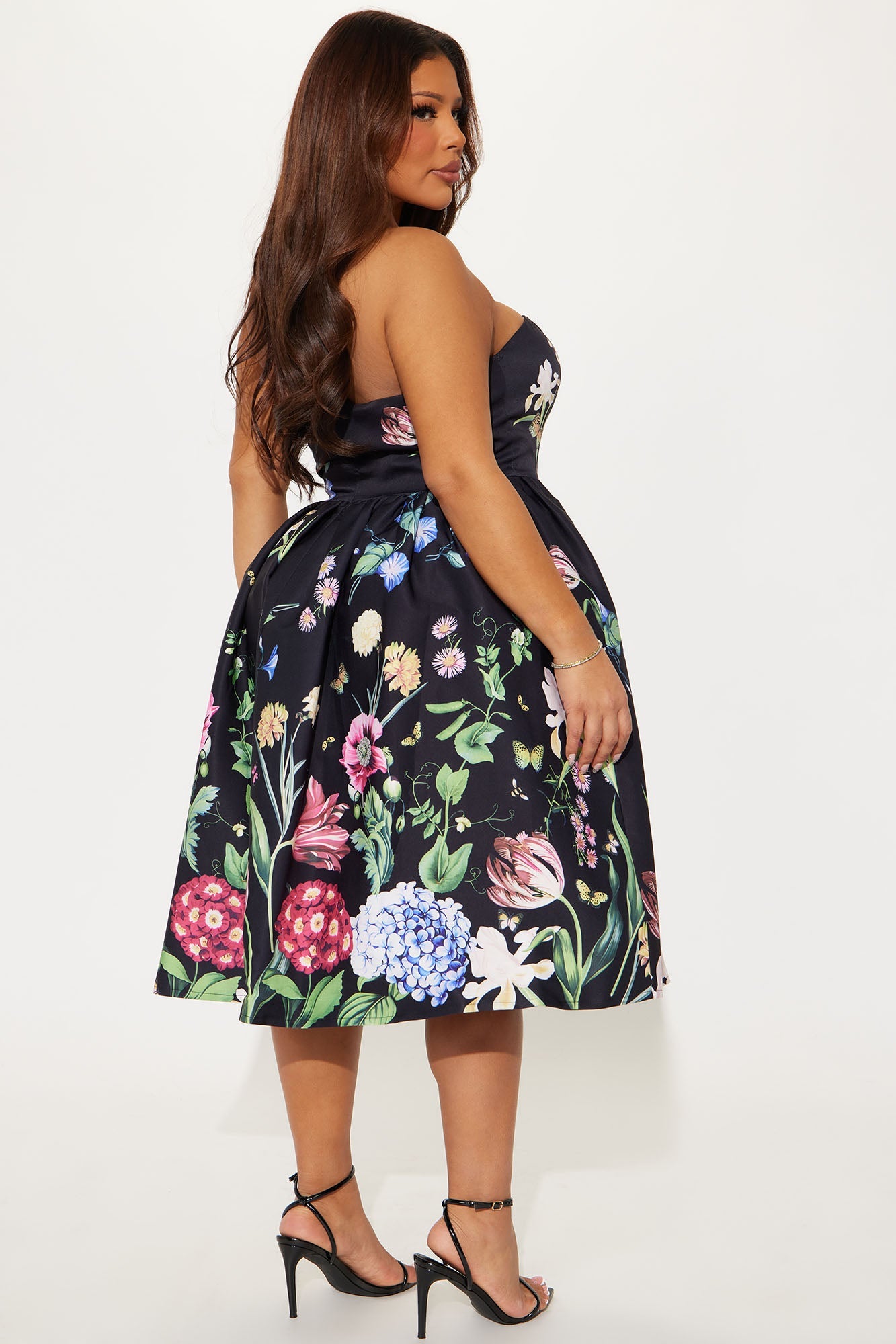 See Me Blossom Floral Midi Dress - Black/combo