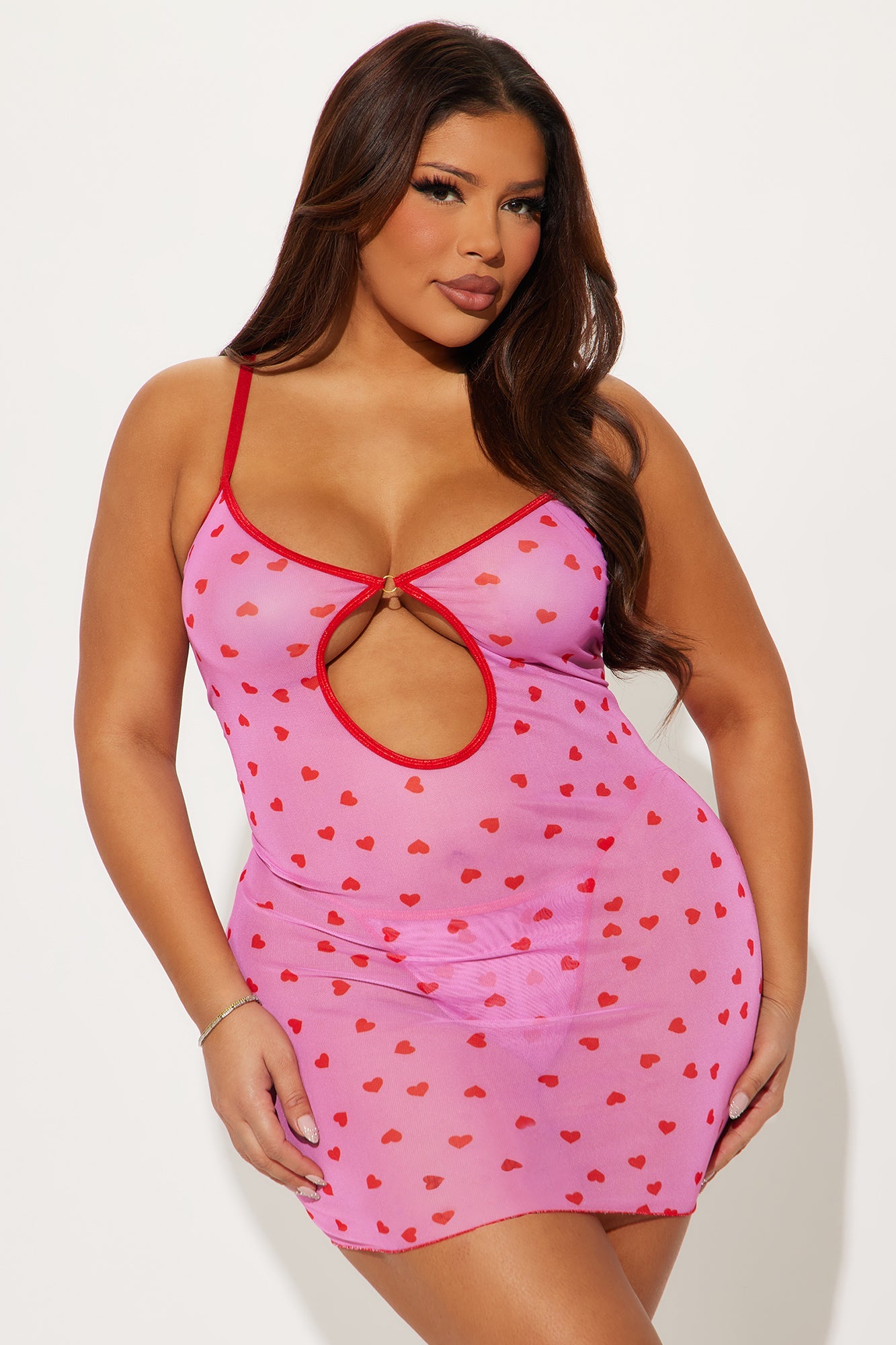 Monica Heart Throb Mesh Chemise - Pink/combo
