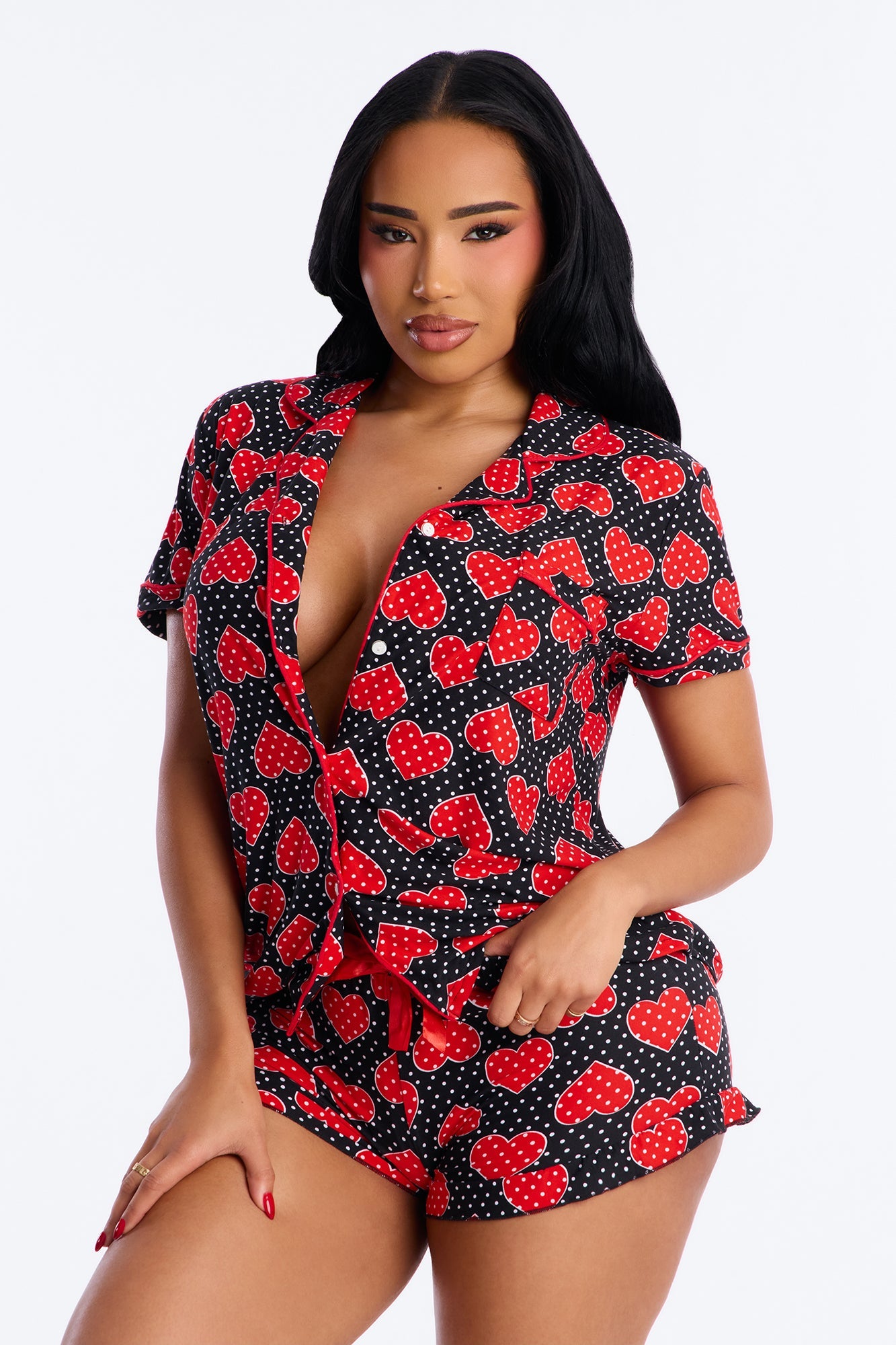 Follow Your Heart Short Sleeve PJ Short Set - Black/combo