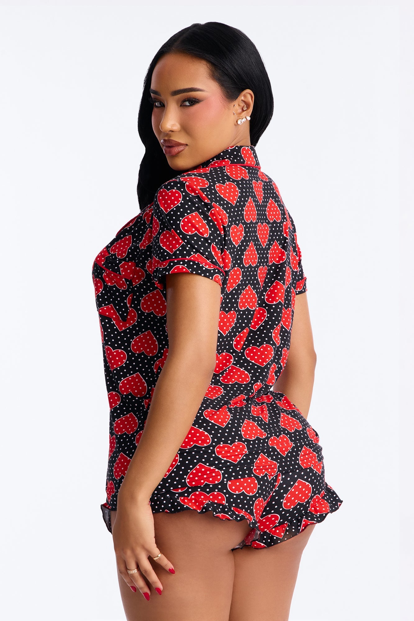 Follow Your Heart Short Sleeve PJ Short Set - Black/combo