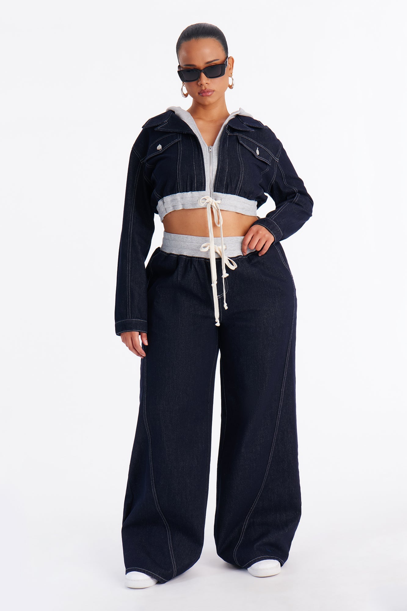 Sheffield Drawstring Baggy Jeans - Dark Denim