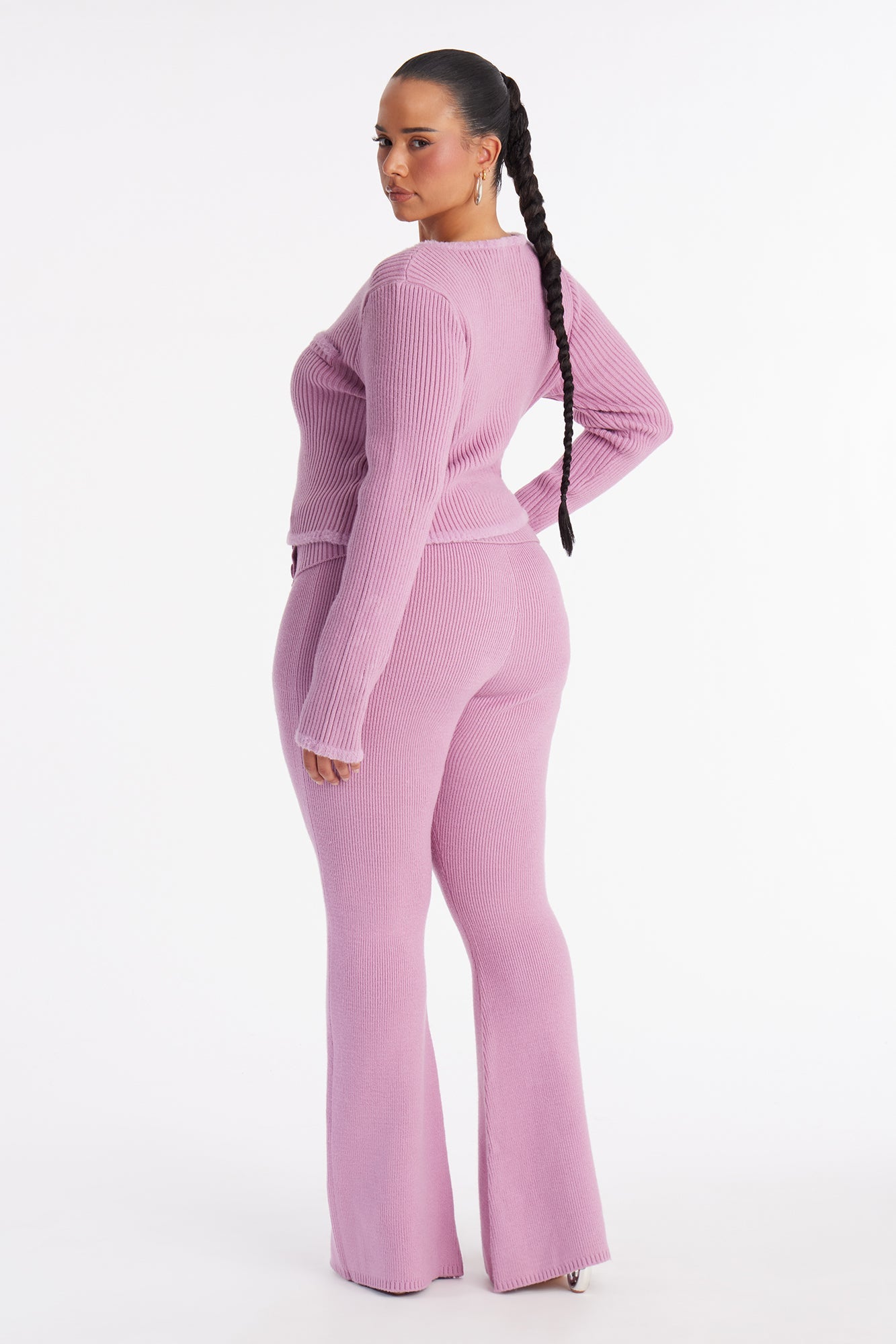 So Sweet Foldover Waist Flare Leg Pant Set - Lavender