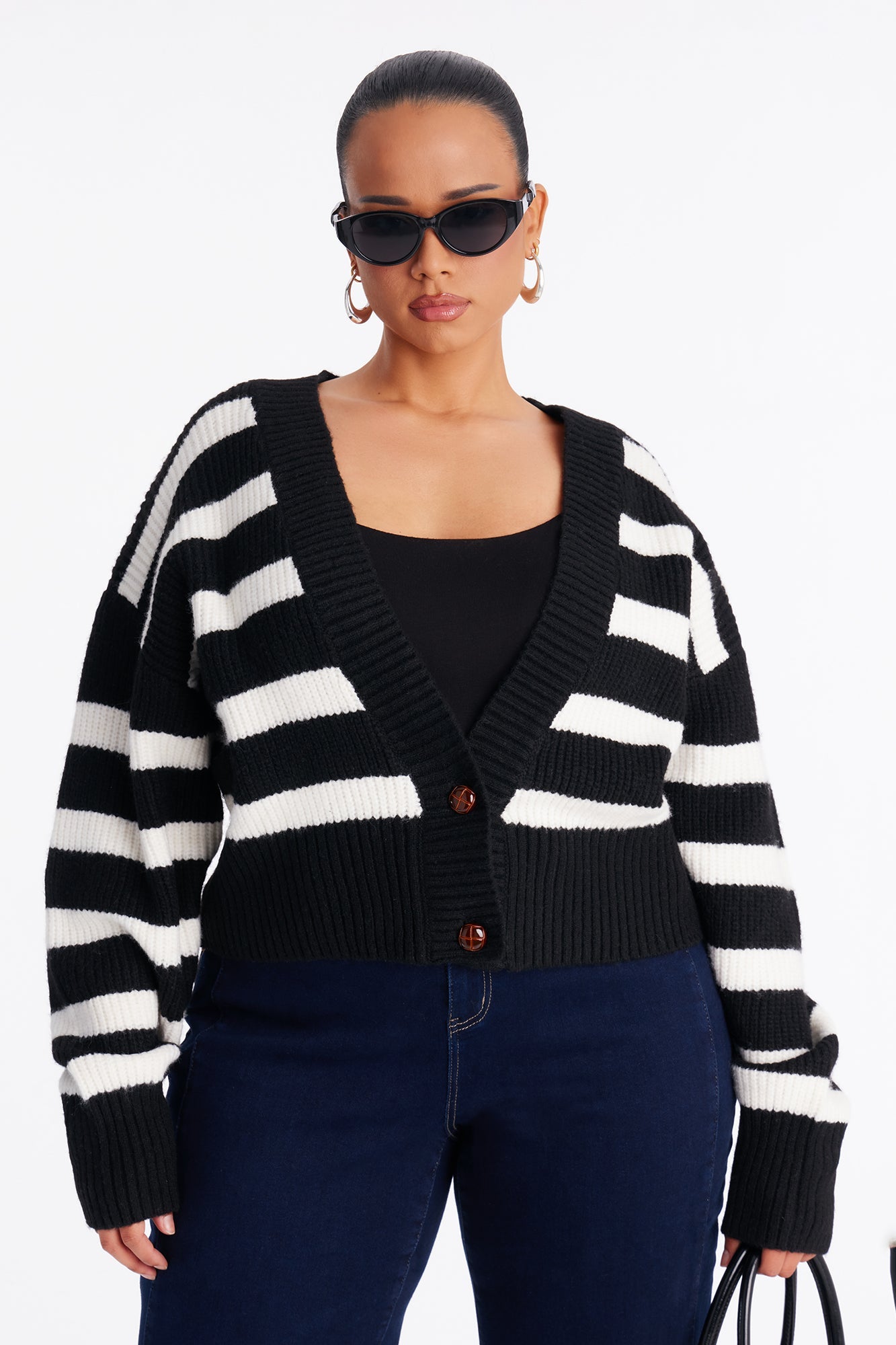 Sweet Moments Striped Cardigan - Black