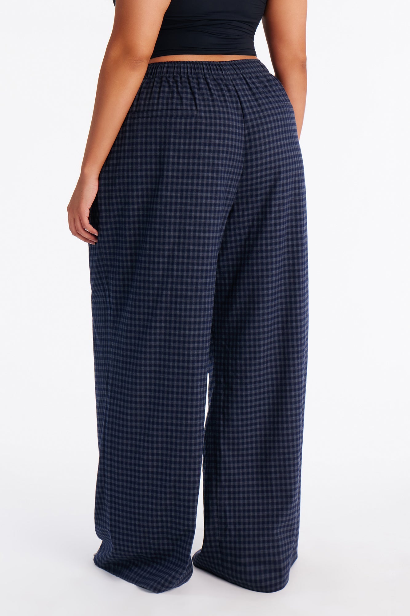 Clover Gingham Boxer Wide Leg Pant 33″ - Navy