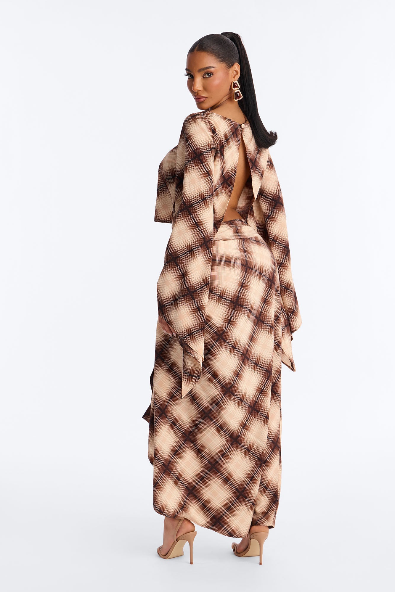 Raylene Plaid Maxi Skirt Set - Brown/combo