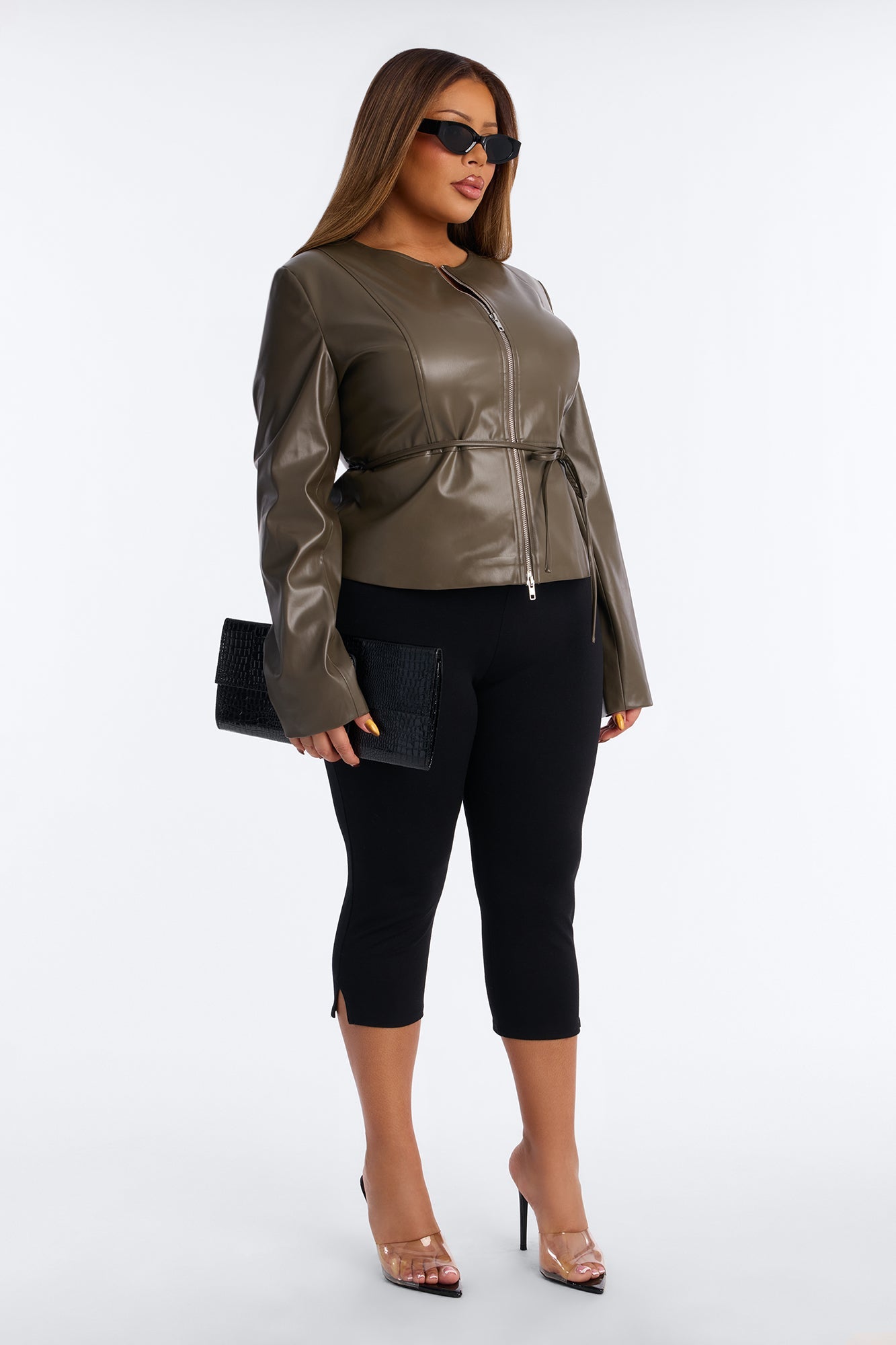 Too Fierce Faux Leather Peplum Jacket - Dark Olive