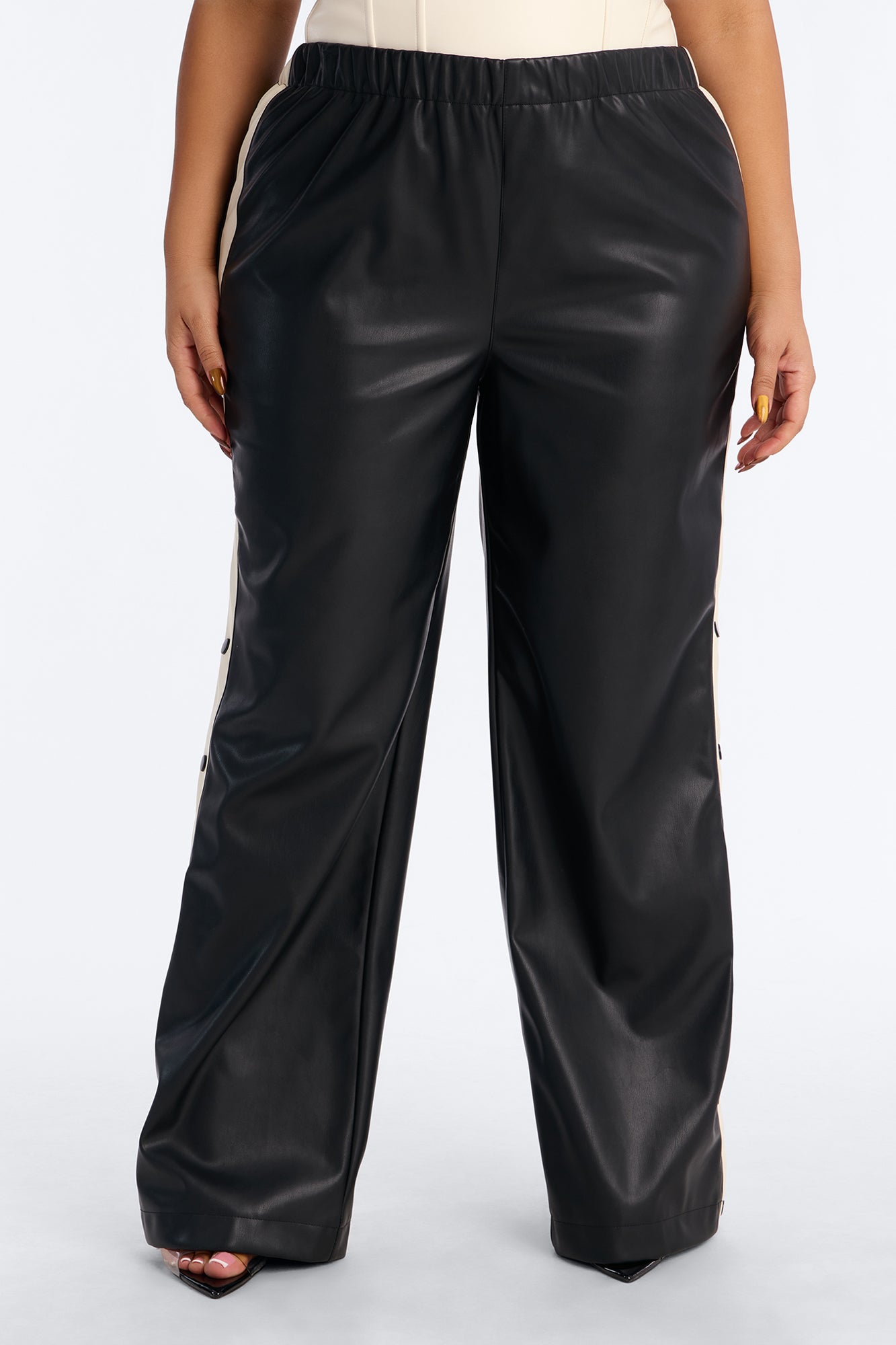 Street Feels Faux Leather Track Pant - Black/White