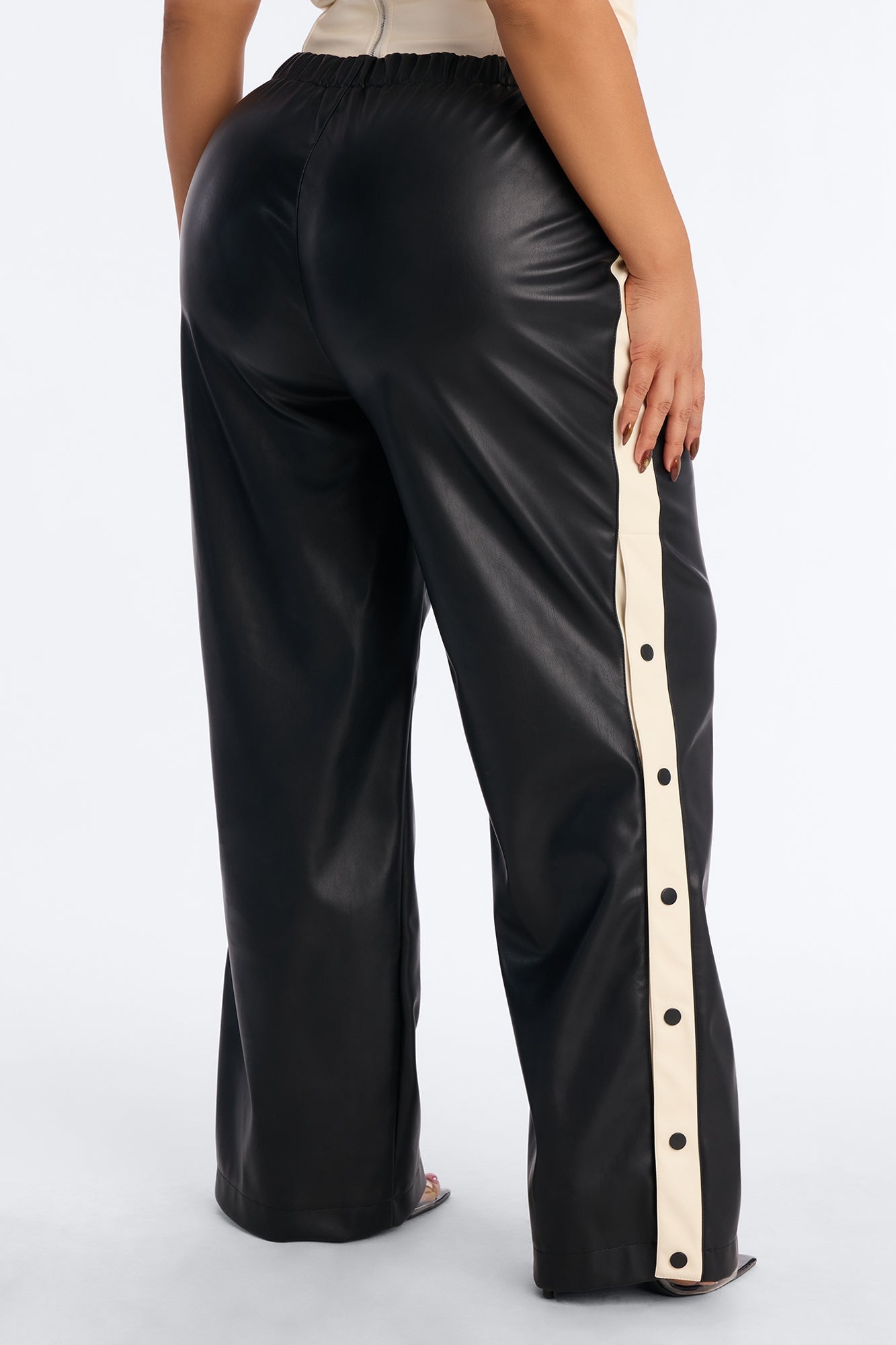 Street Feels Faux Leather Track Pant - Black/White