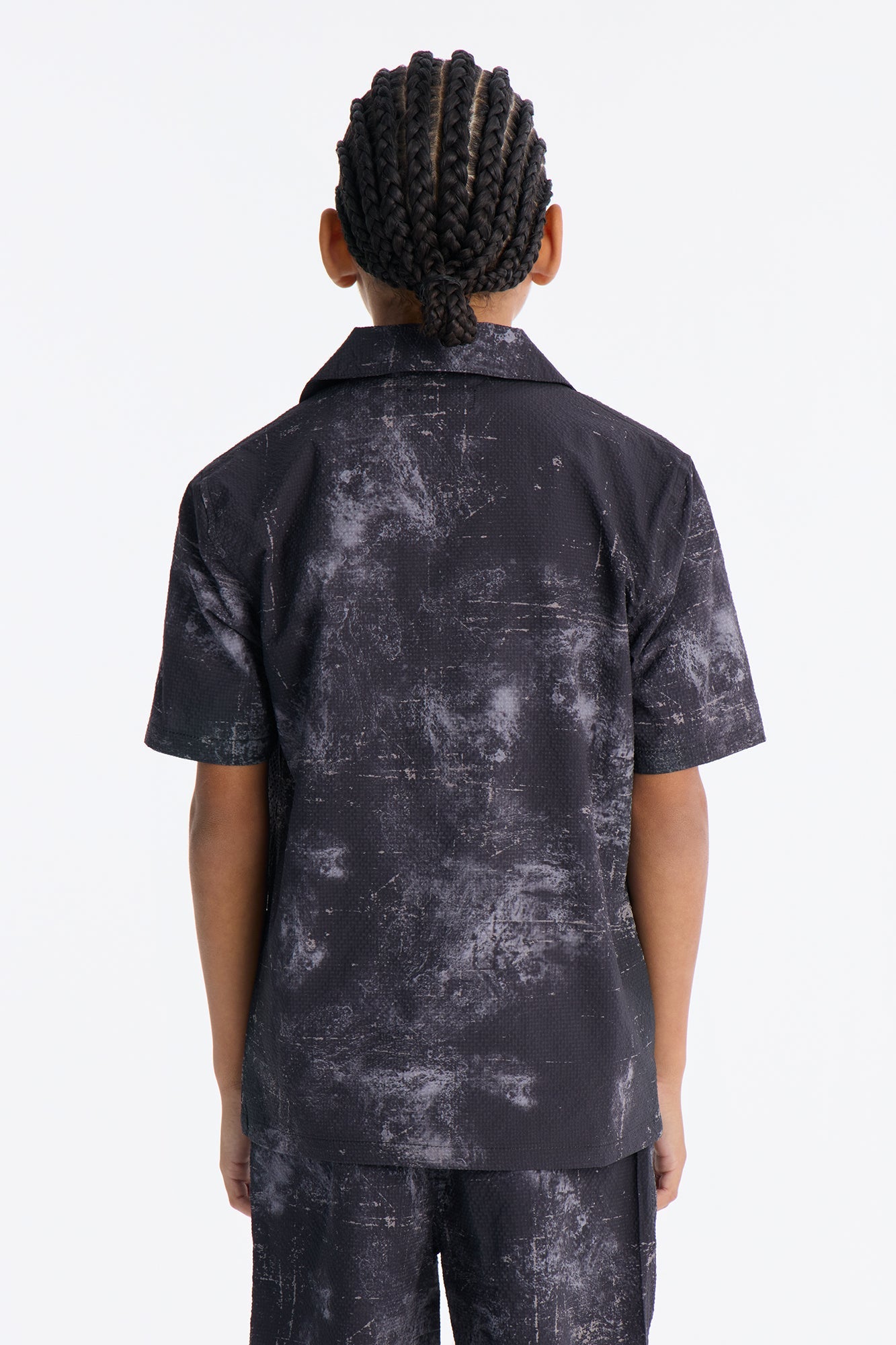 Mini Relaxed Violetstatic Seersucker Cuban Collar Button Up Shirt - Black