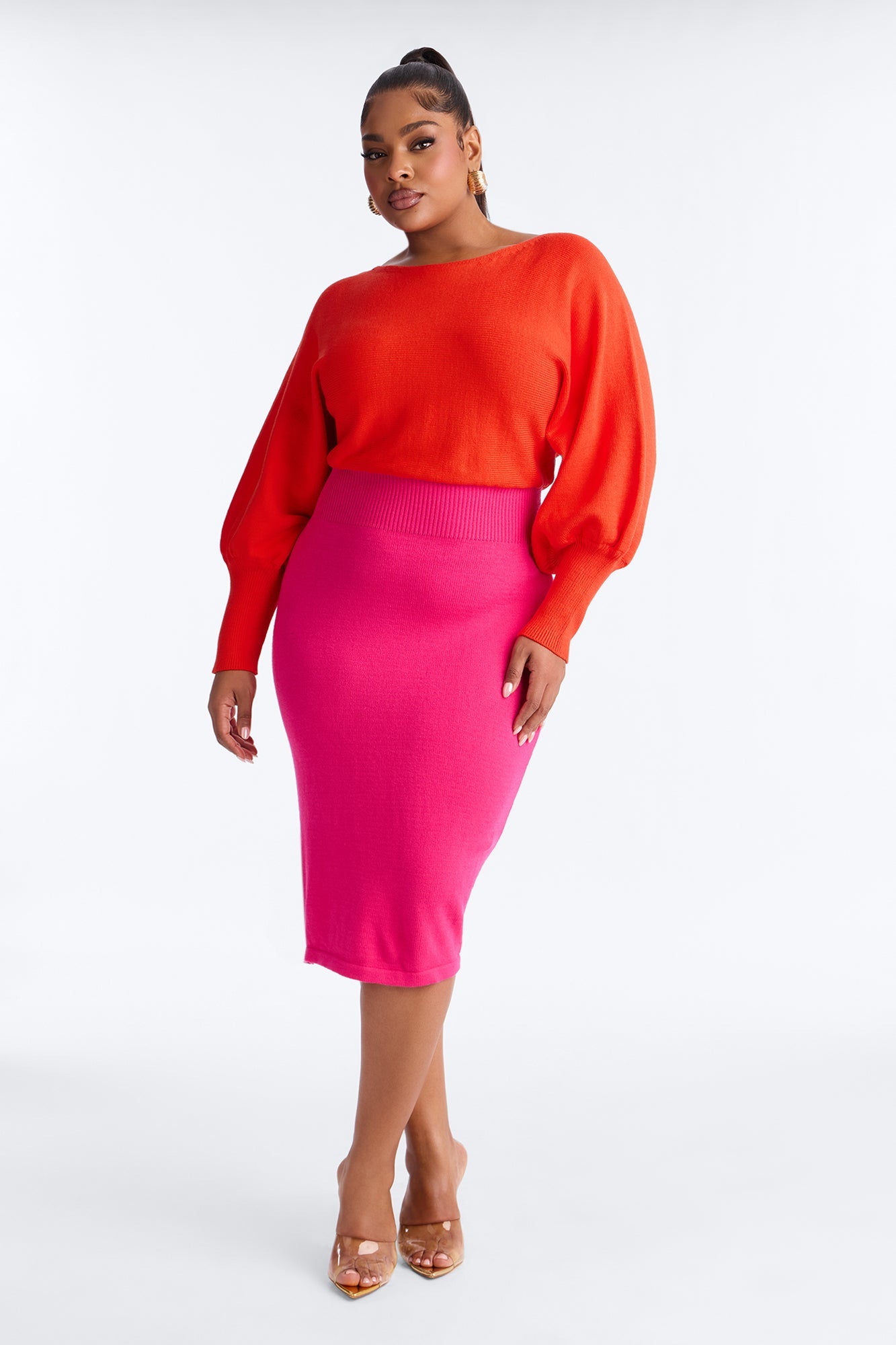 Power Pop Color Block Sweater Midi Dress - Pink/combo