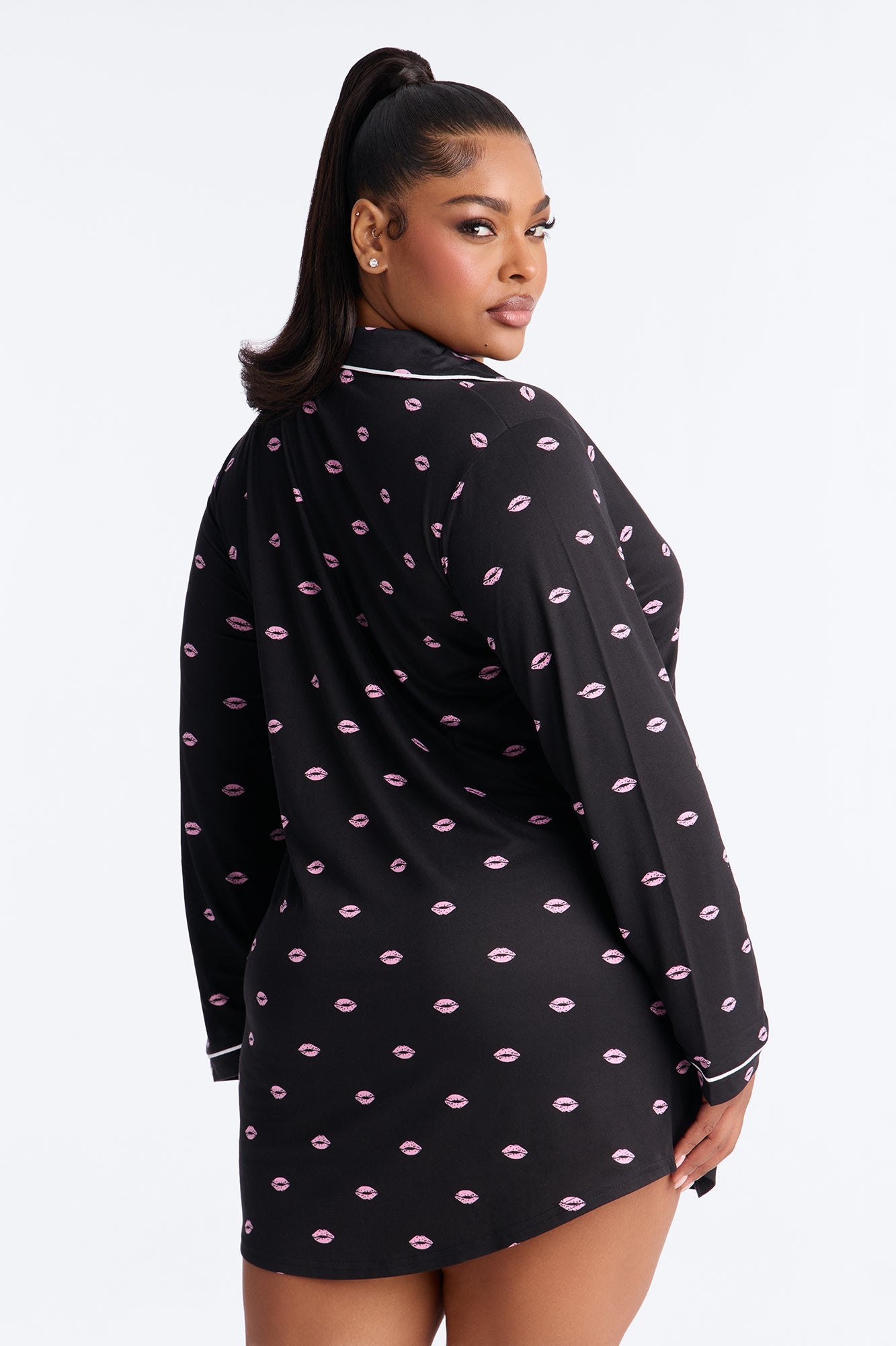 Besitos Long Sleeve PJ Sleep Shirt - Black/Pink