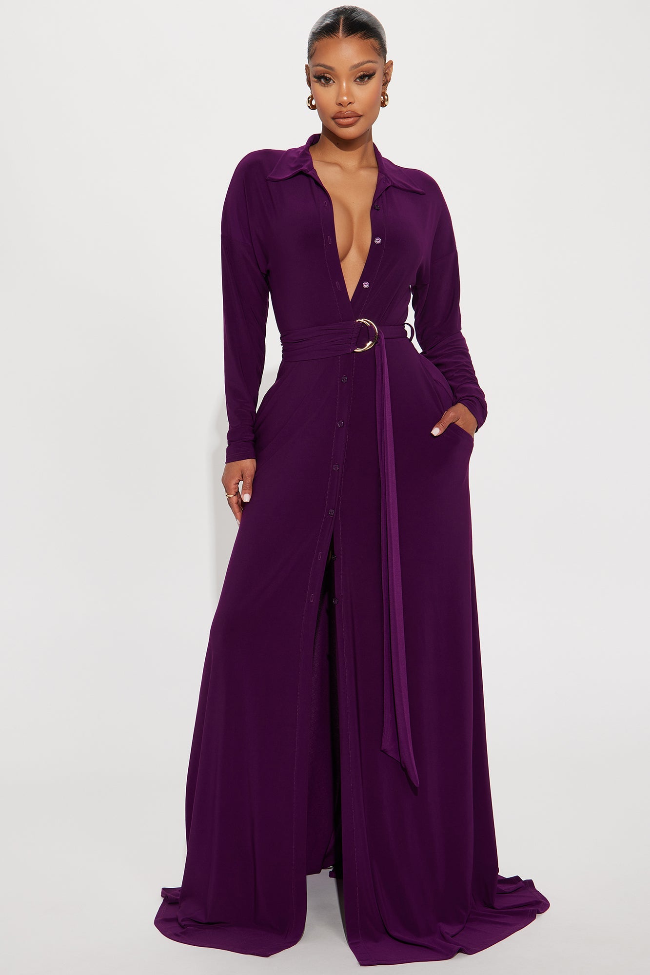 Amelia Belted Maxi Dress - Eggplant