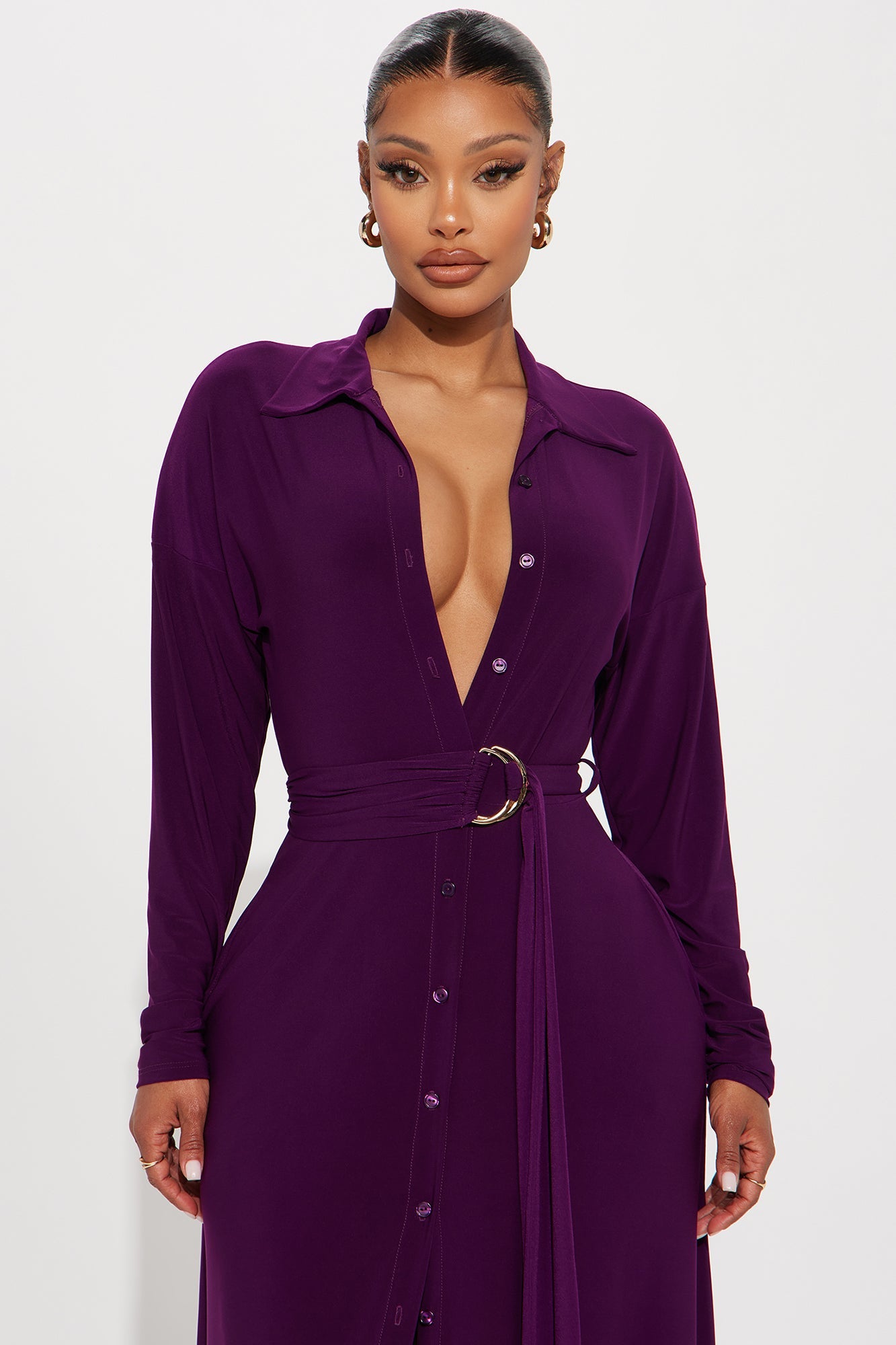 Amelia Belted Maxi Dress - Eggplant