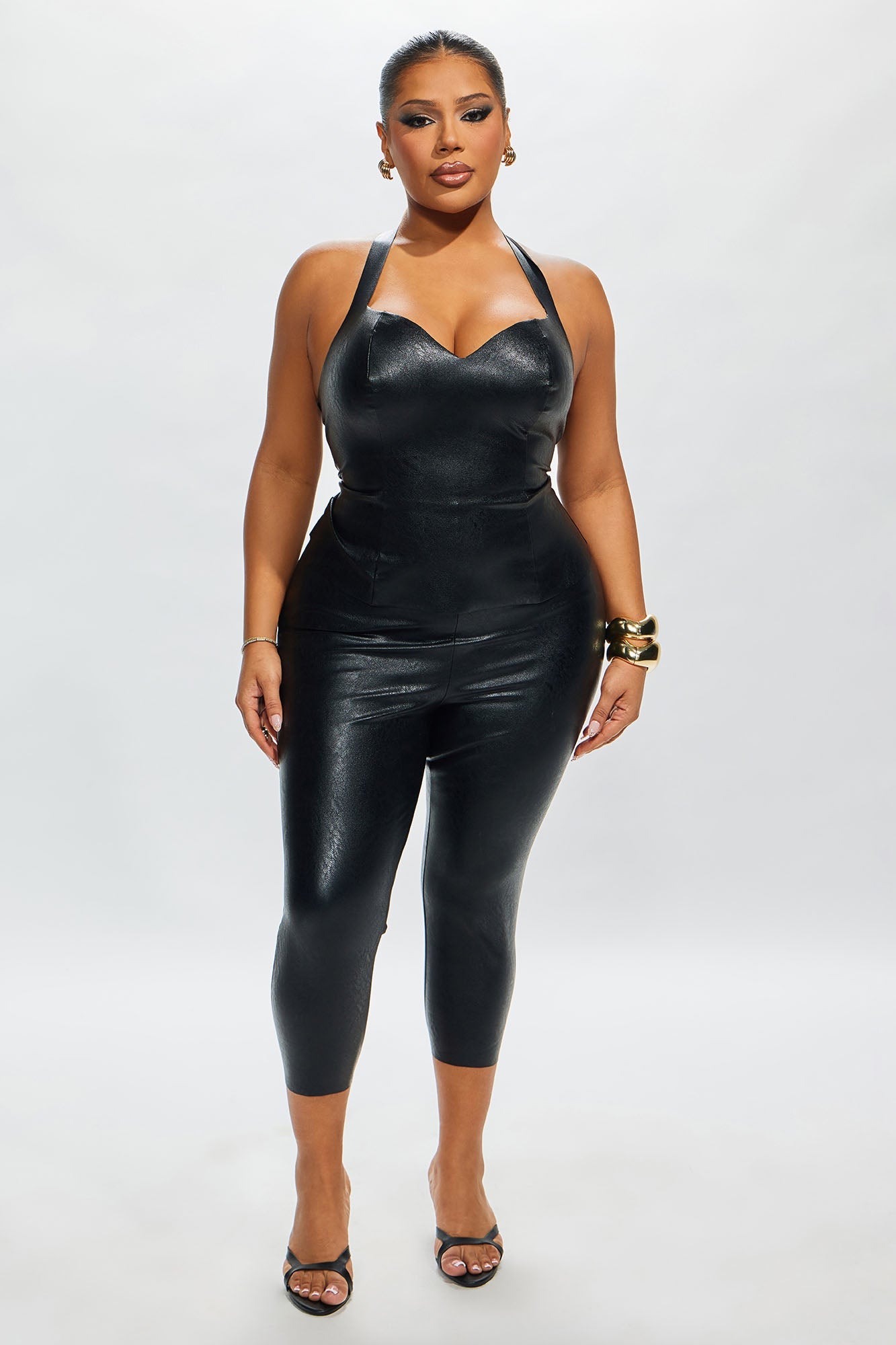 Dainty Faux Leather Capri Pant - Black