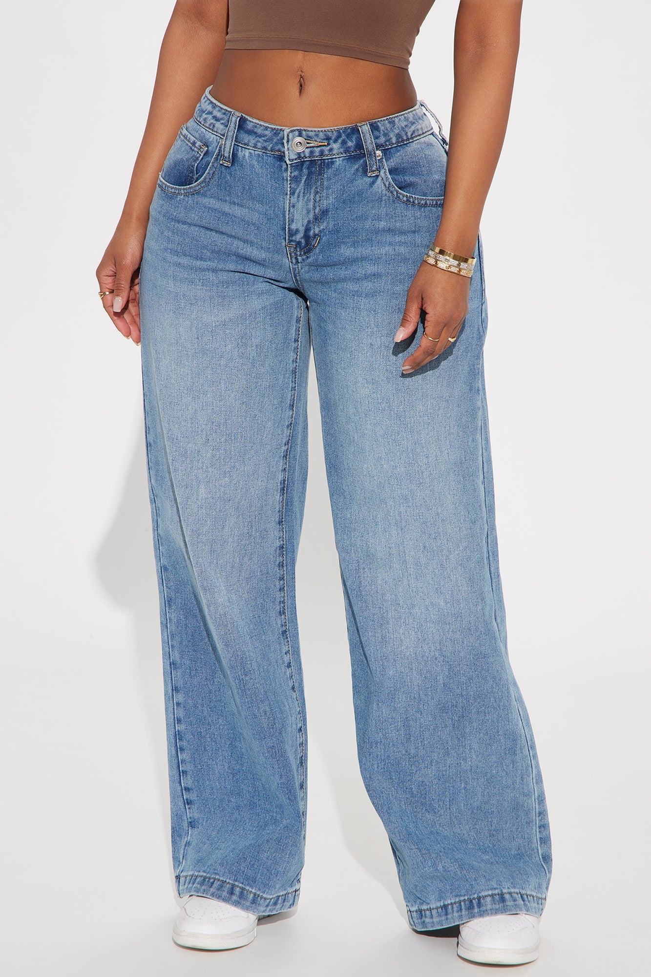 Alannah Non Stretch Low Rise Wide Leg Jeans - Medium Wash