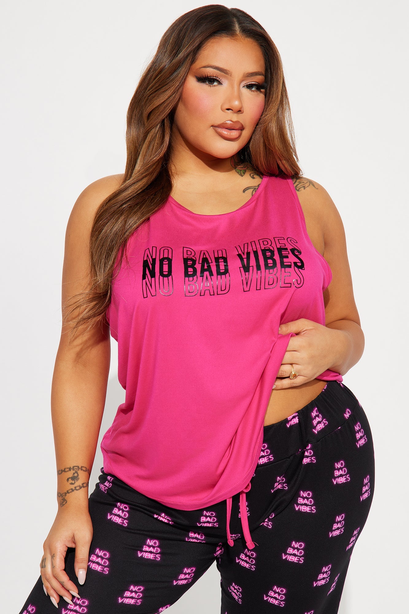 No Bad Vibes PJ Jogger Set - Hot Pink/combo