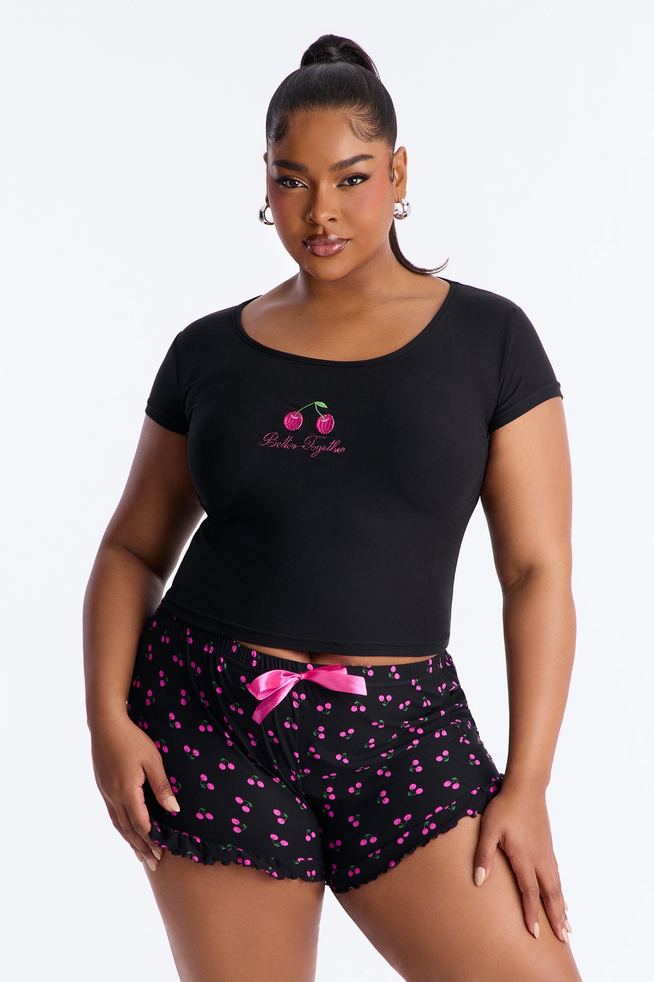Better Together Short Sleeve PJ Short Set - Black/Pink