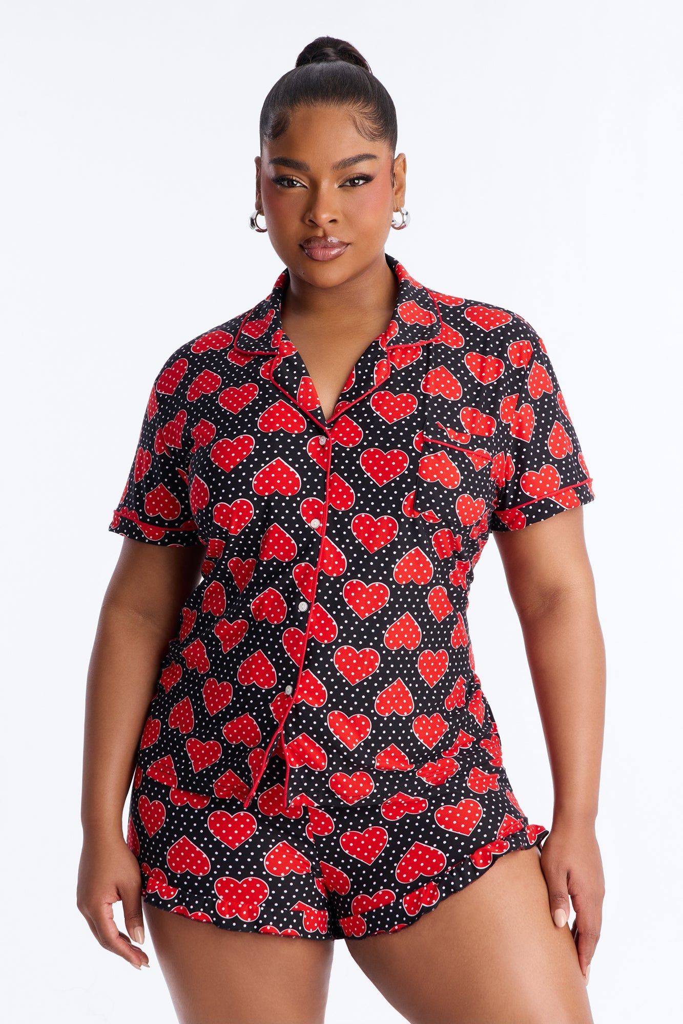 Follow Your Heart Short Sleeve PJ Short Set - Black/combo