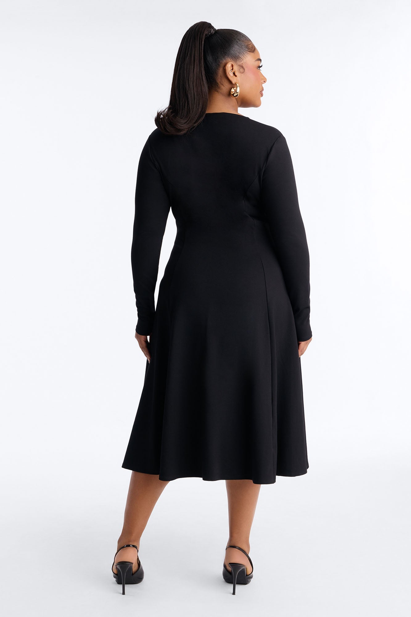 Elliana Zip Pleated Midi Dress - Black