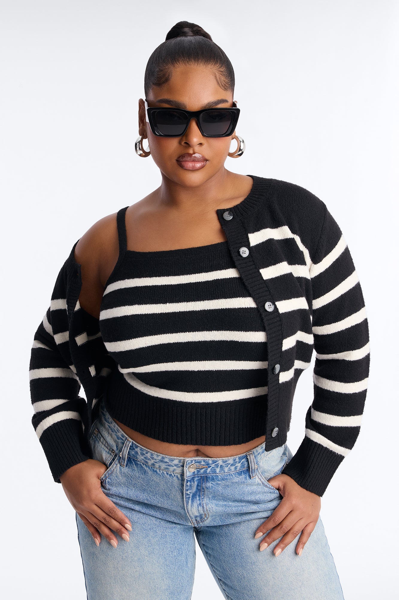 Malibu Striped 2 Piece Cardigan set - Black/combo
