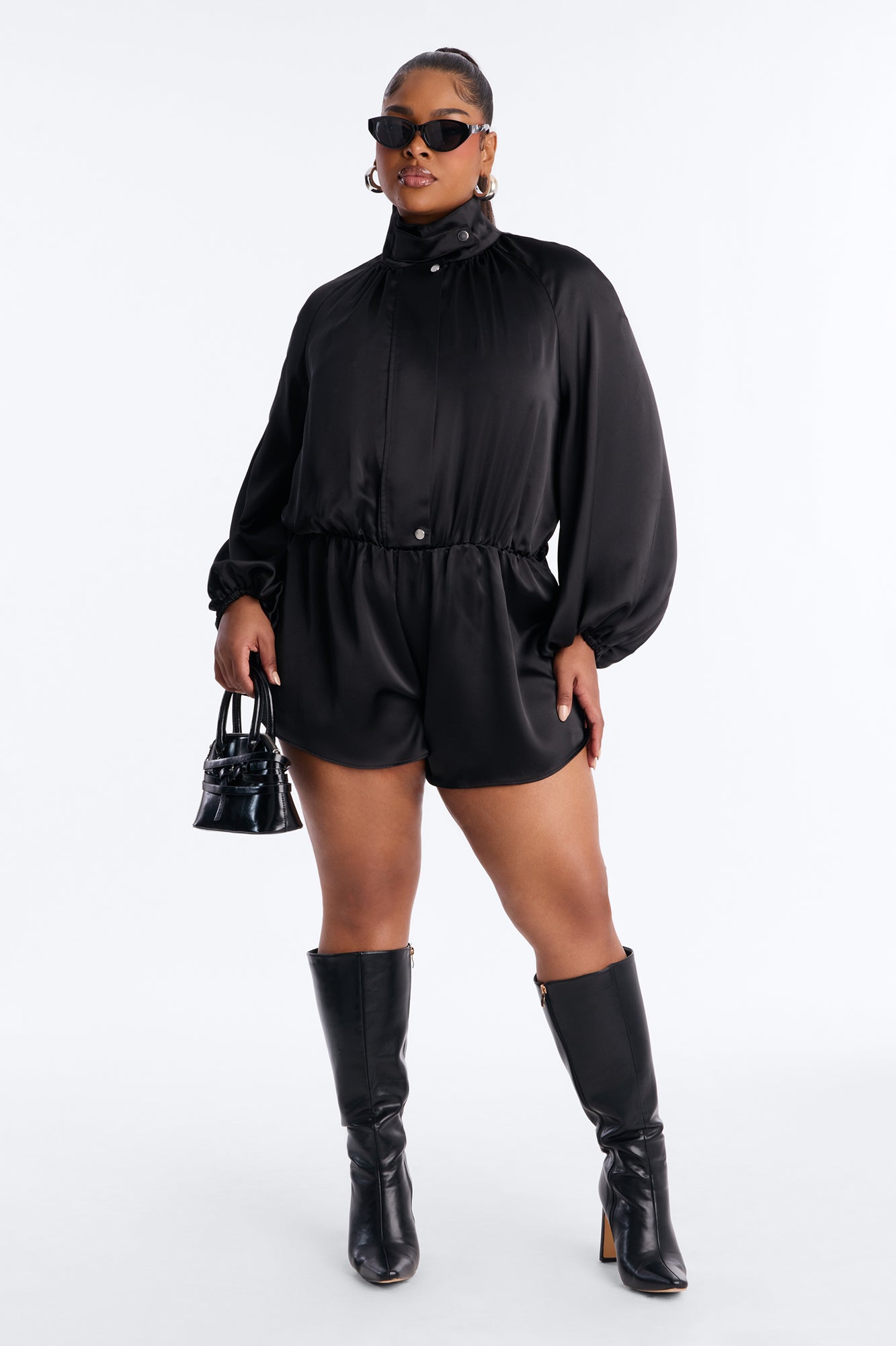 Sia Satin Collar Romper - Black