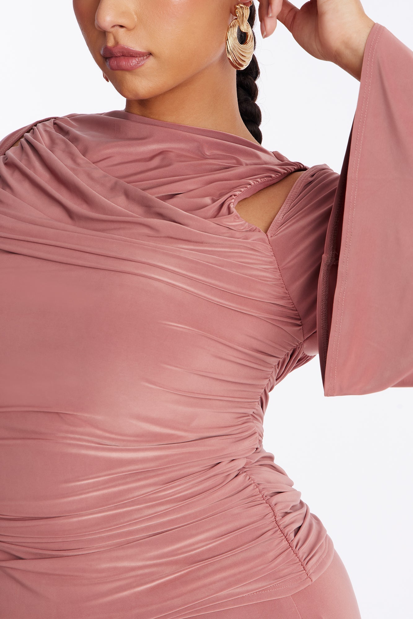 Carlita Ruched High Neck Maxi Skirt Set - Mauve