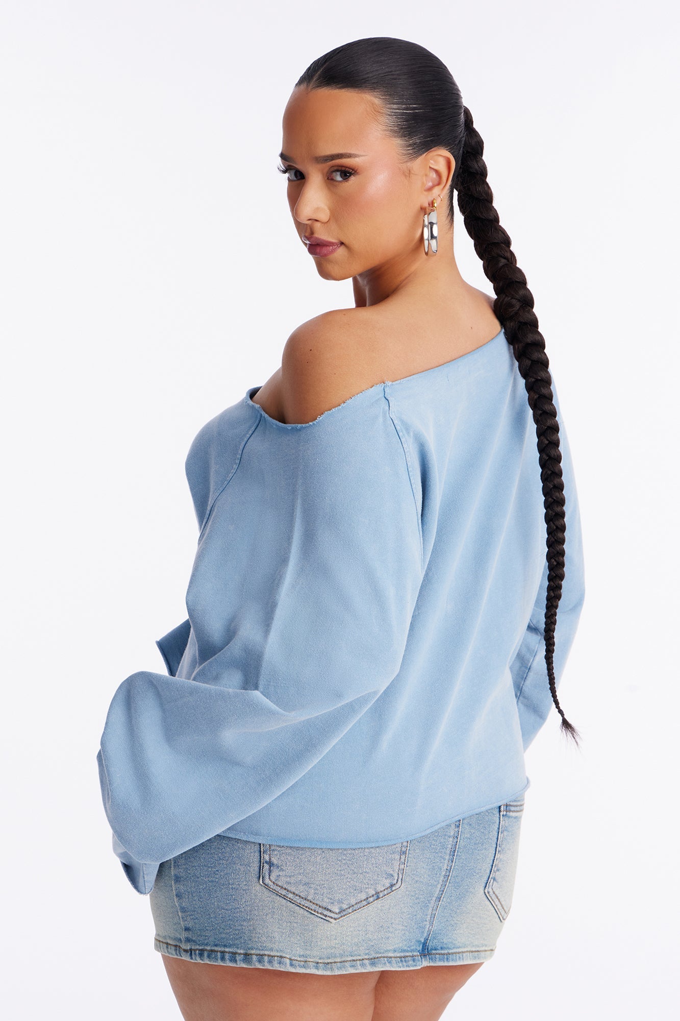 Keep It Cute Off Shoulder Sweatshirt - Blue