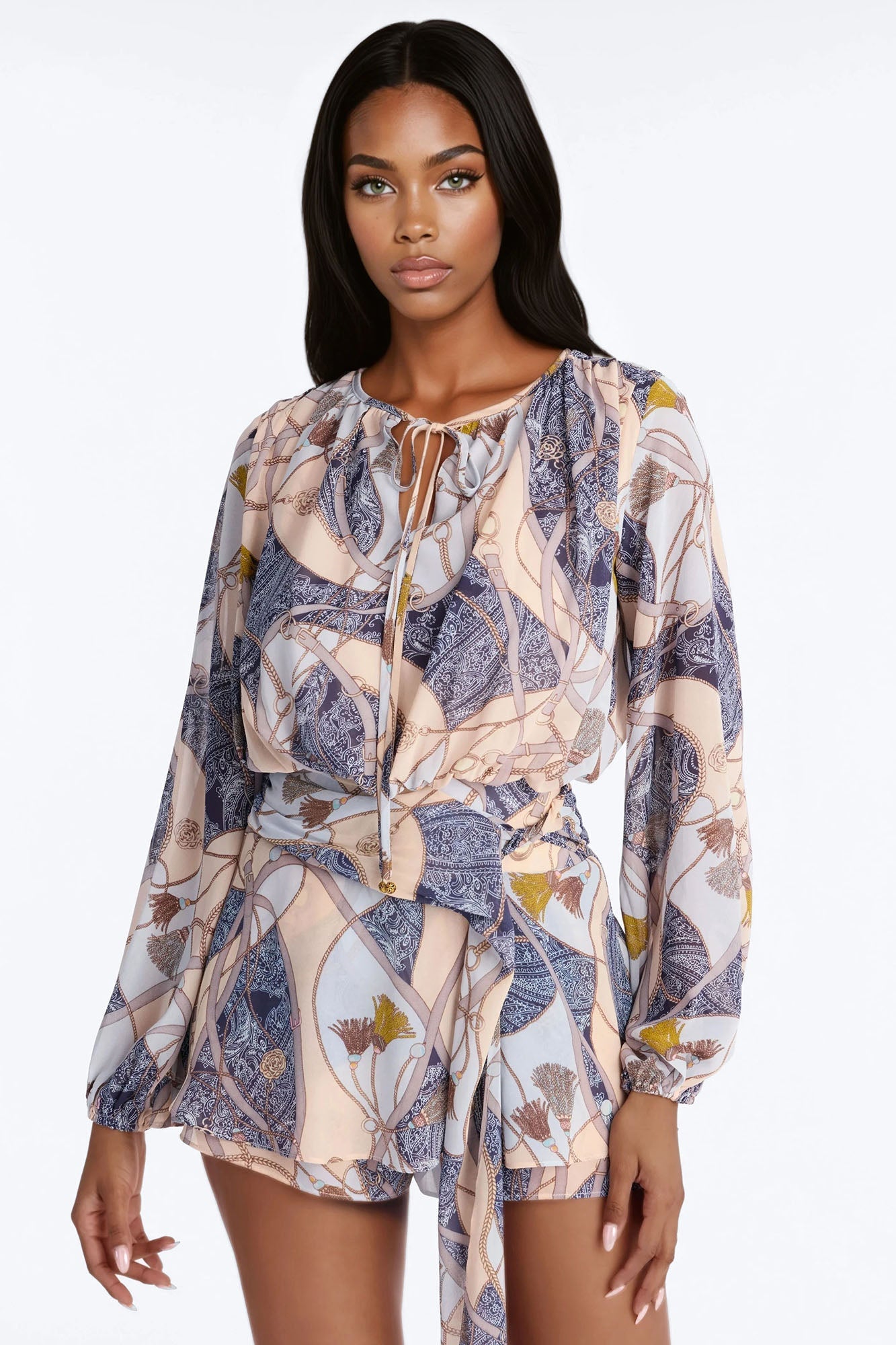 Vale Chiffon Tie Waist Romper - Multi Color